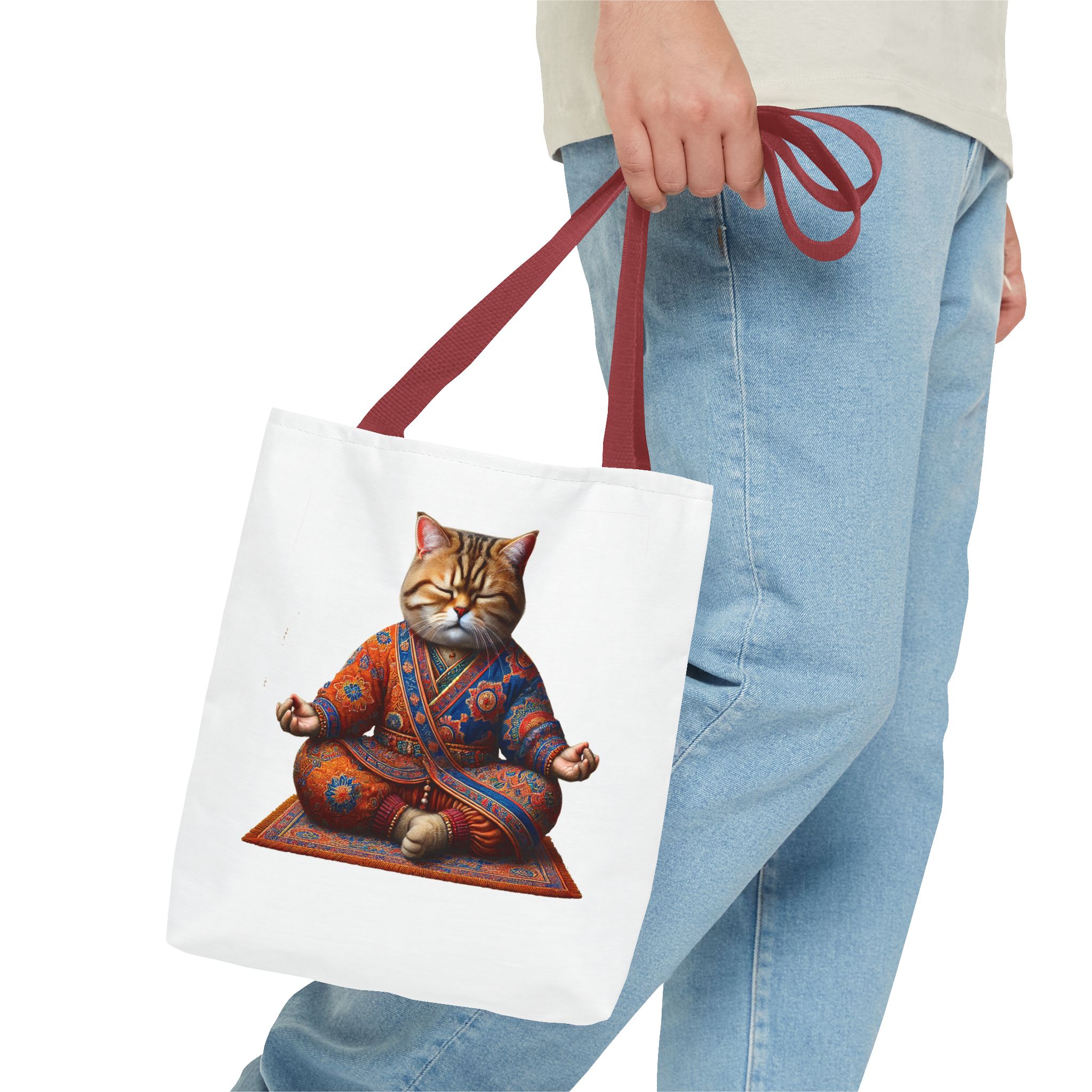 Canvas Tote bag Cat meditation handbag yoga bag vintage buddha mindfulness purse – Image 8