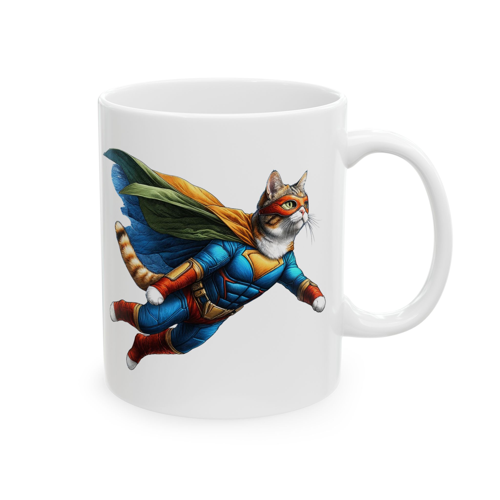 Funny mug Cat lover superhero coffee cup fantasy tea mug pet gift for her pet accessory kitten design