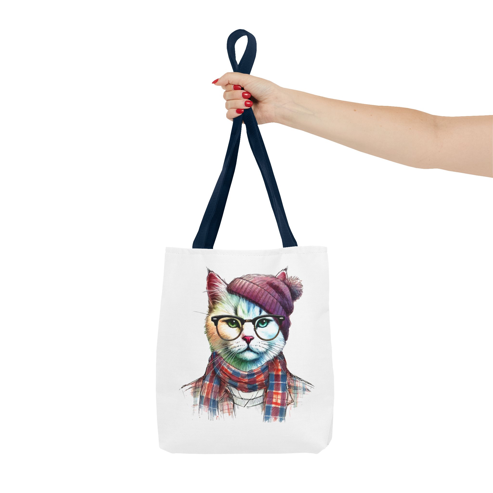 Cat hipster canvas tote bag pet lovers funny cute tote bag Hipster design handbag kitten design – Image 26
