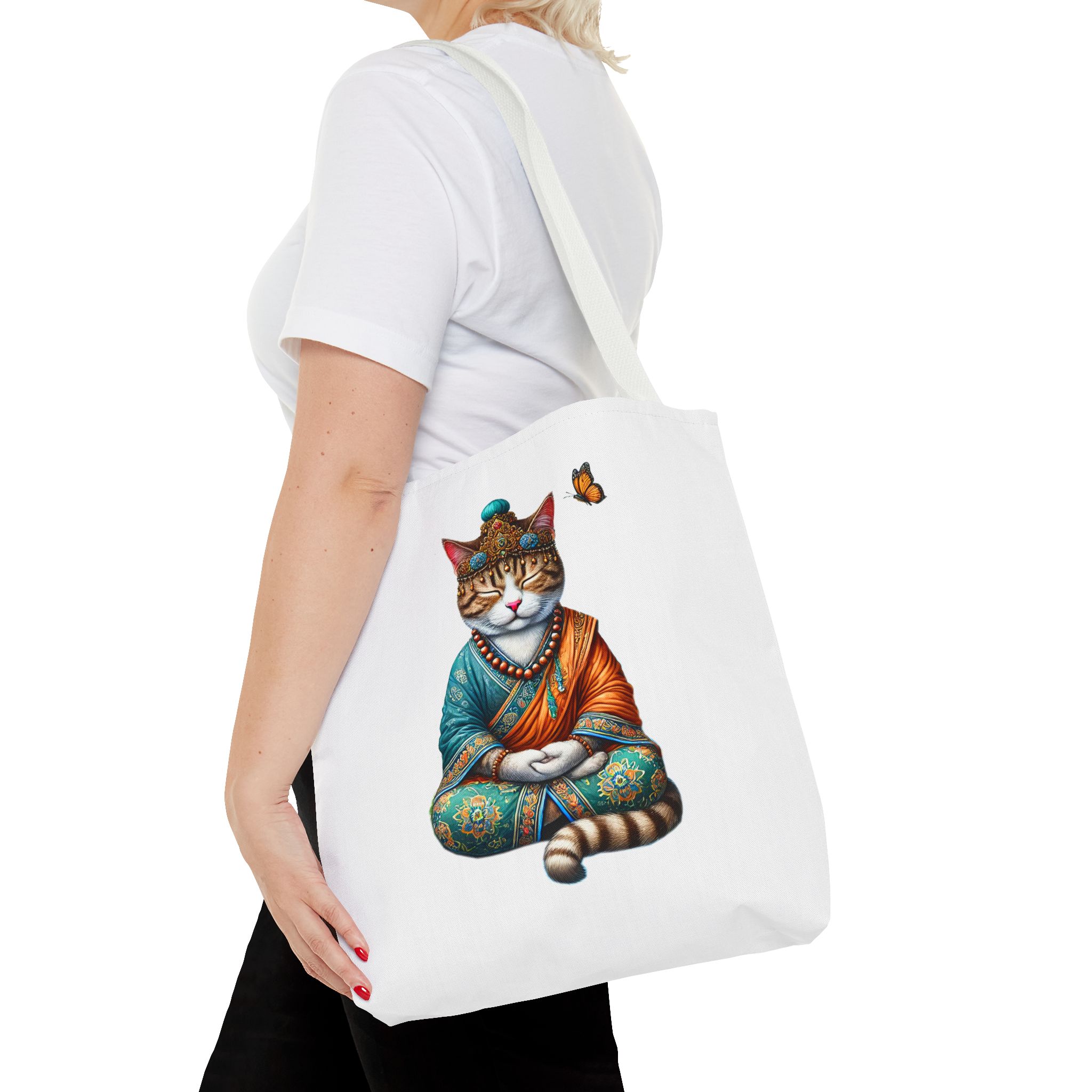 Canvas Tote bag Cat meditation handbag yoga bag vintage buddha mindfulness purse - Image 16