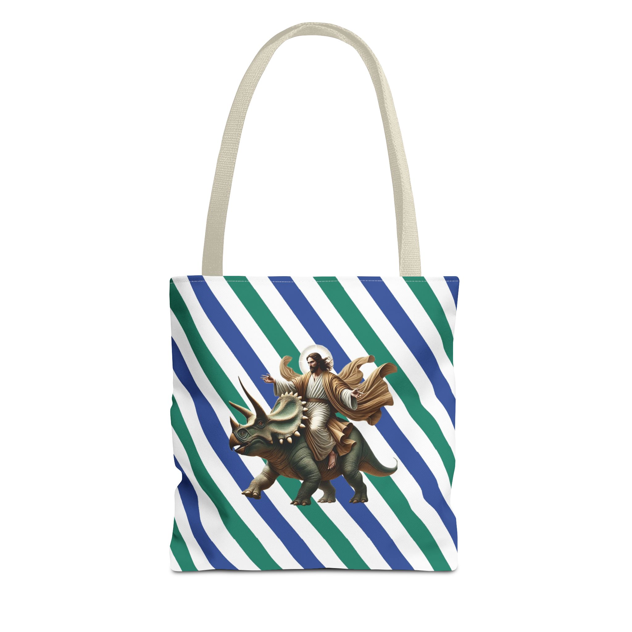 Fun canvas tote bag jurassic boho tote bag Jesus riding triceratops shoulder bag satiric purse religious design sarcastic cute tote bag – Image 19