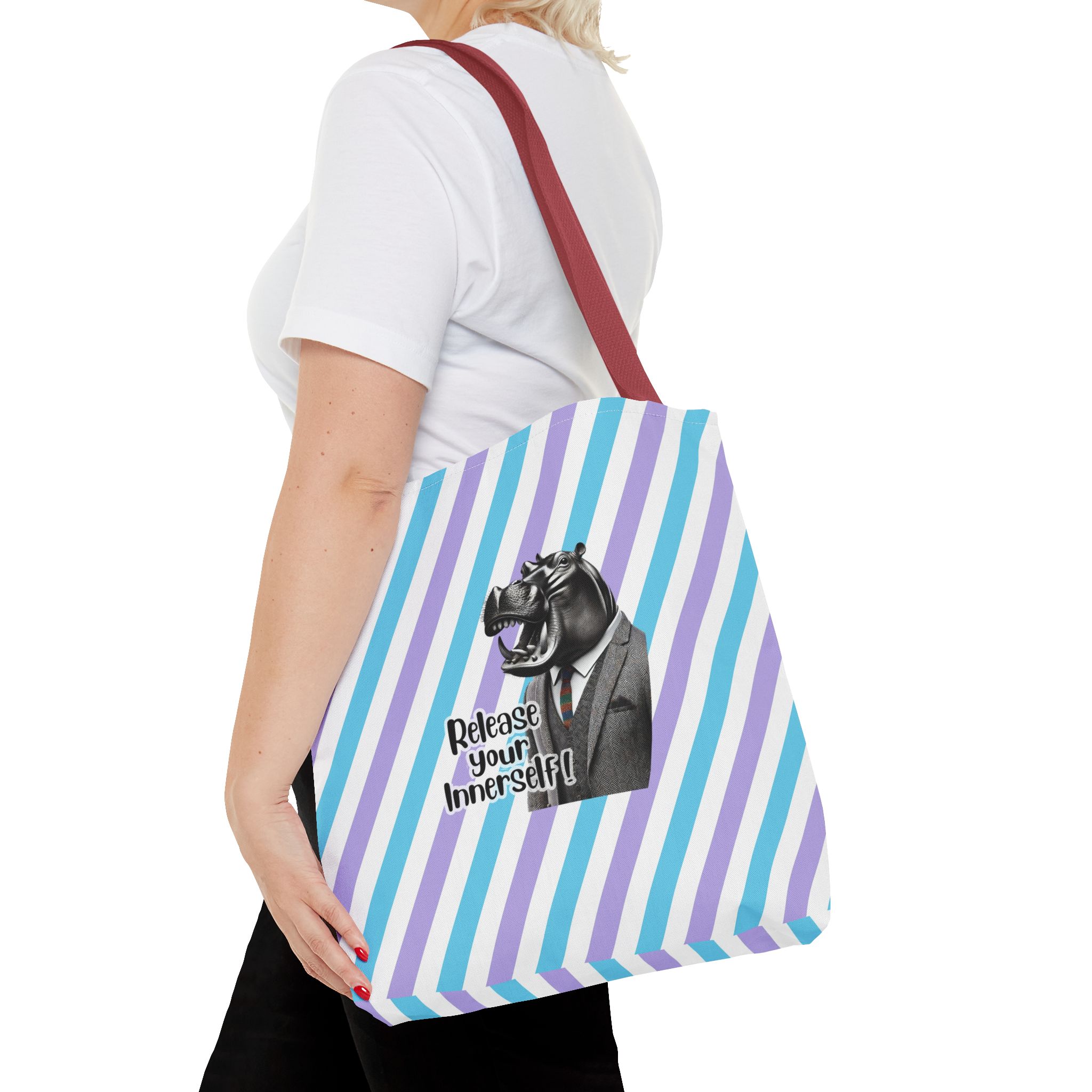 Canvas tote bag motivational vintage bag hippopotamus design funny tote bag for self confidence cute tote bag - Image 10