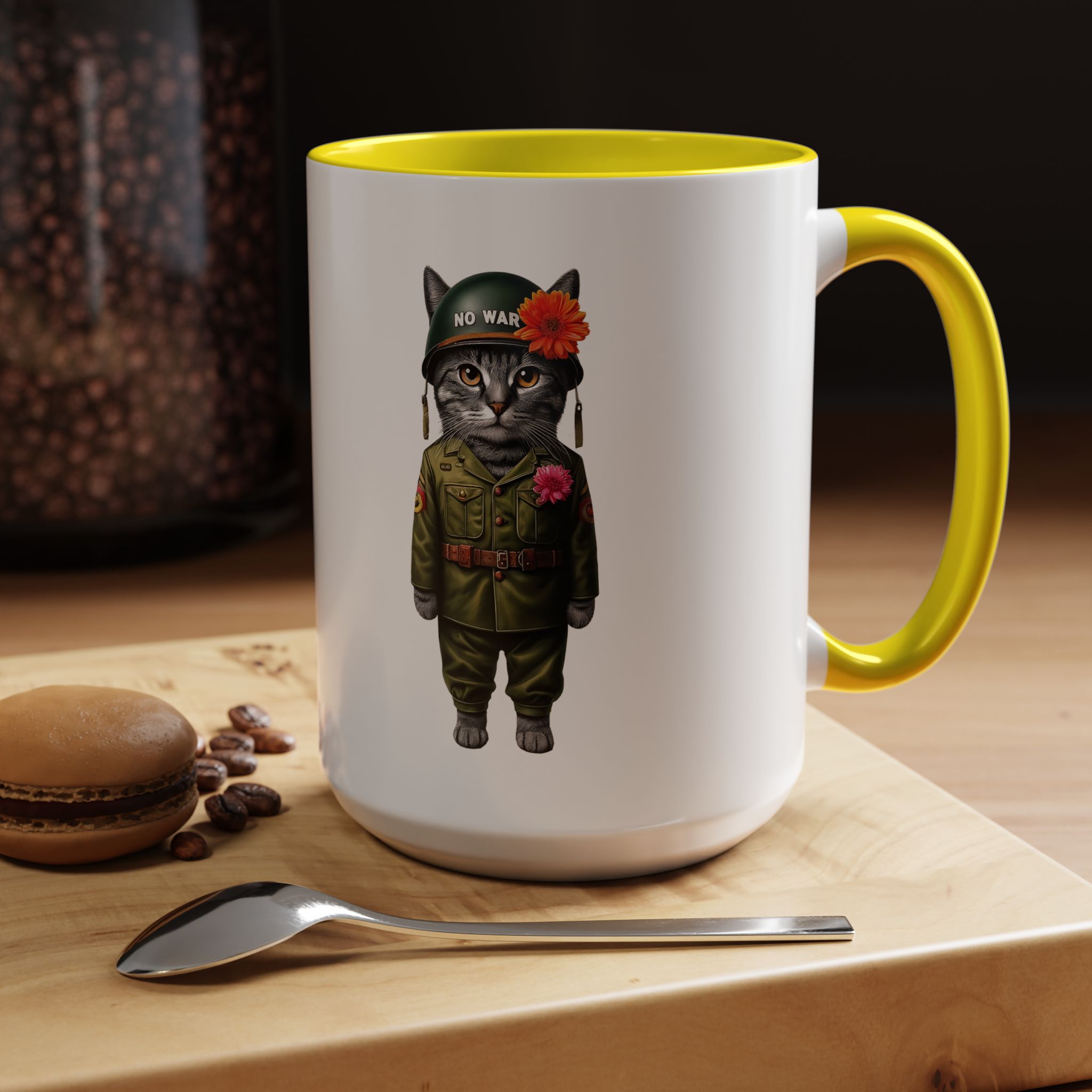 Coffee Mug Peace & Love funny cup tea cat lover office mug unique boho accessory pet gift for her kitten design - Image 63