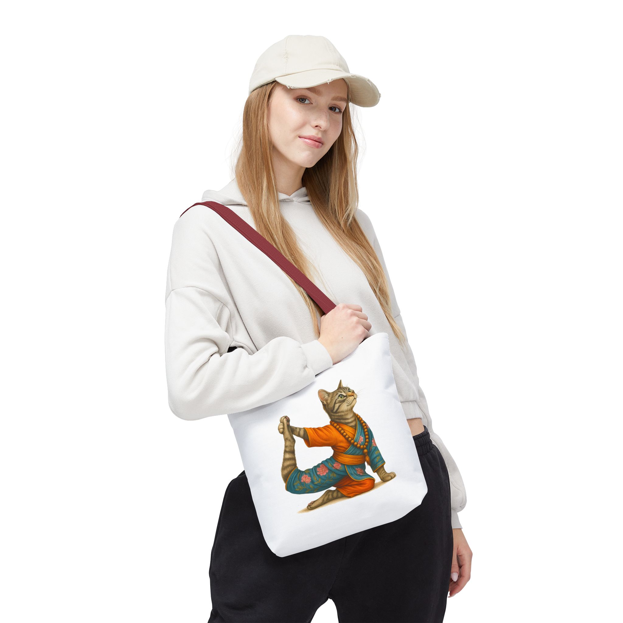 Cat Meditation Tote bag – Boho Cat handbag – Kitty Yoga purse spiritual print - Image 8