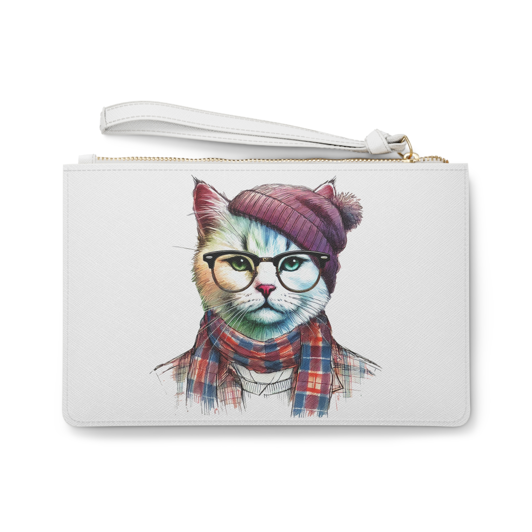 Cat hipster Clutch bag pet lovers funny evening bag Hipster design handbag kitten design - Imagen 2