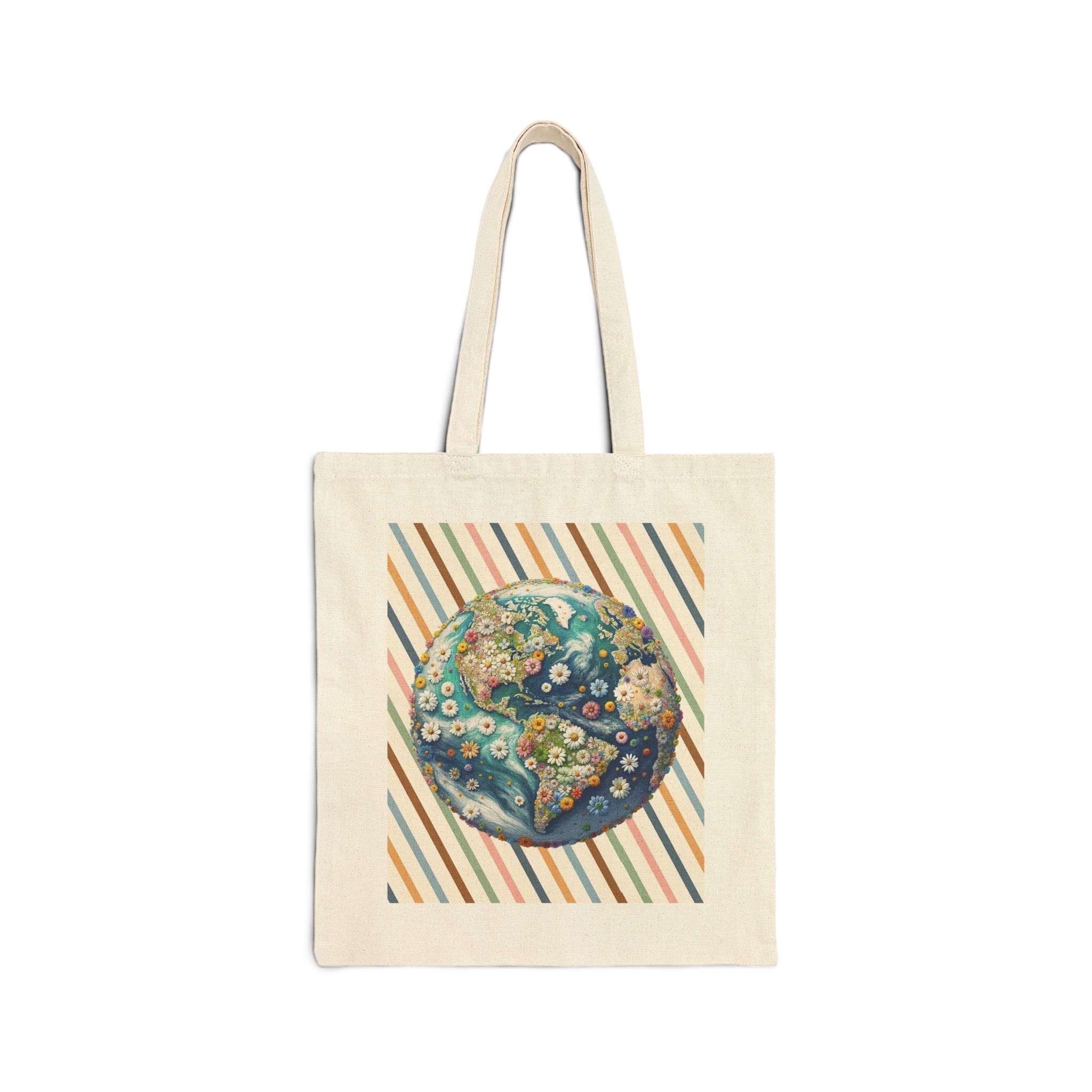 Floral Planet canvas tote bag ecology cute tote bag vintage bag perfect for nature lovers and shoulder bag gift for her