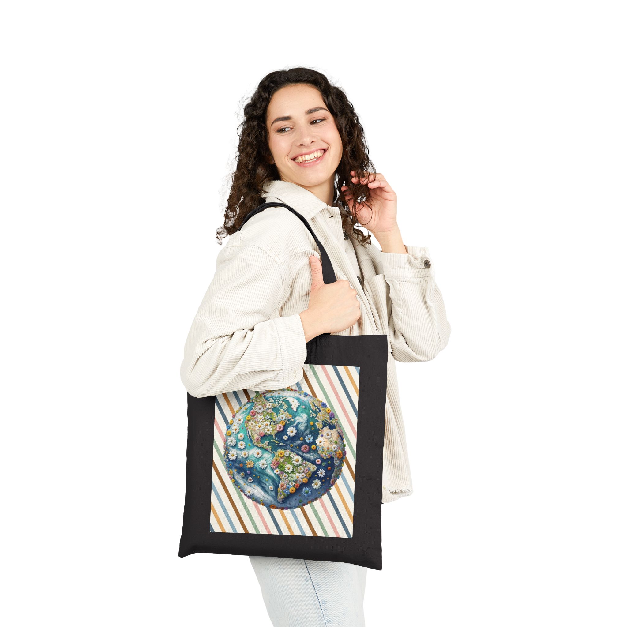 Floral Planet canvas tote bag ecology cute tote bag vintage bag perfect for nature lovers and shoulder bag gift for her - Image 7