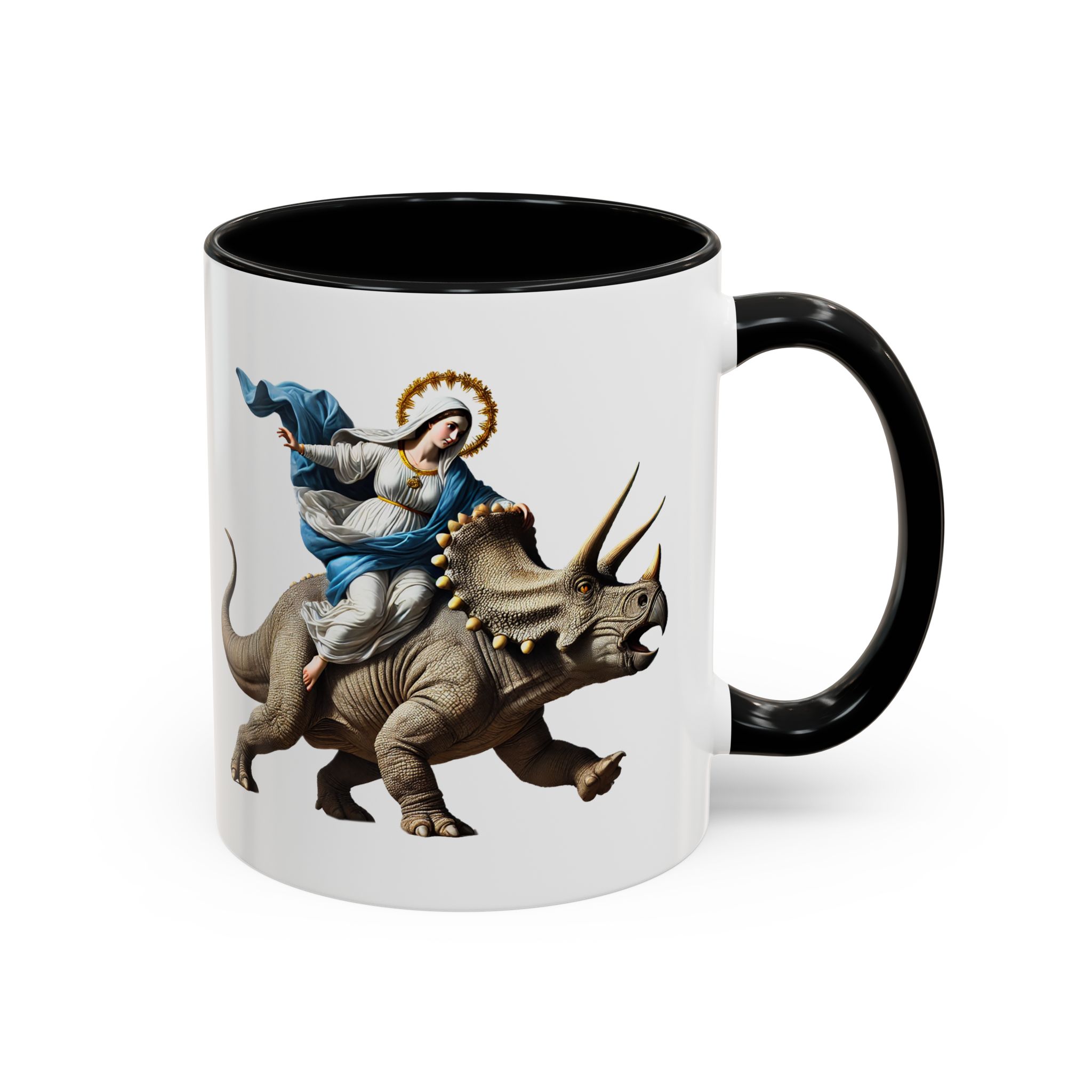 Sarcastic Coffee mug jurassic Virgin mary riding triceratops funny office mug boho gift tea cup cute accessory – Image 5
