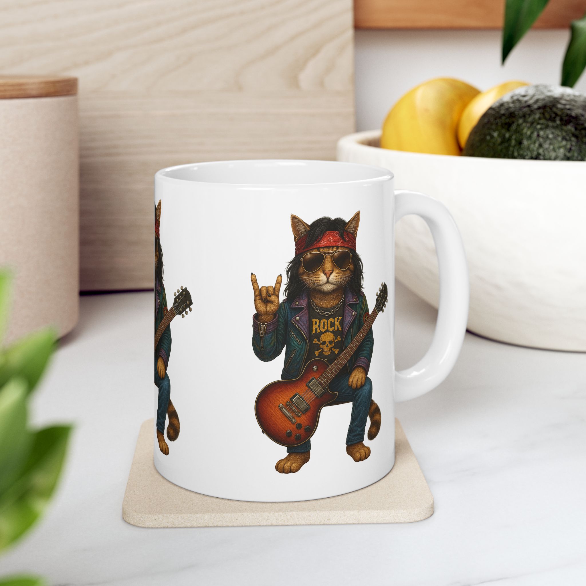 Coffee mug music lover tea cup cat rock funny mug unique accessory pet gift for her kitten design – Image 3