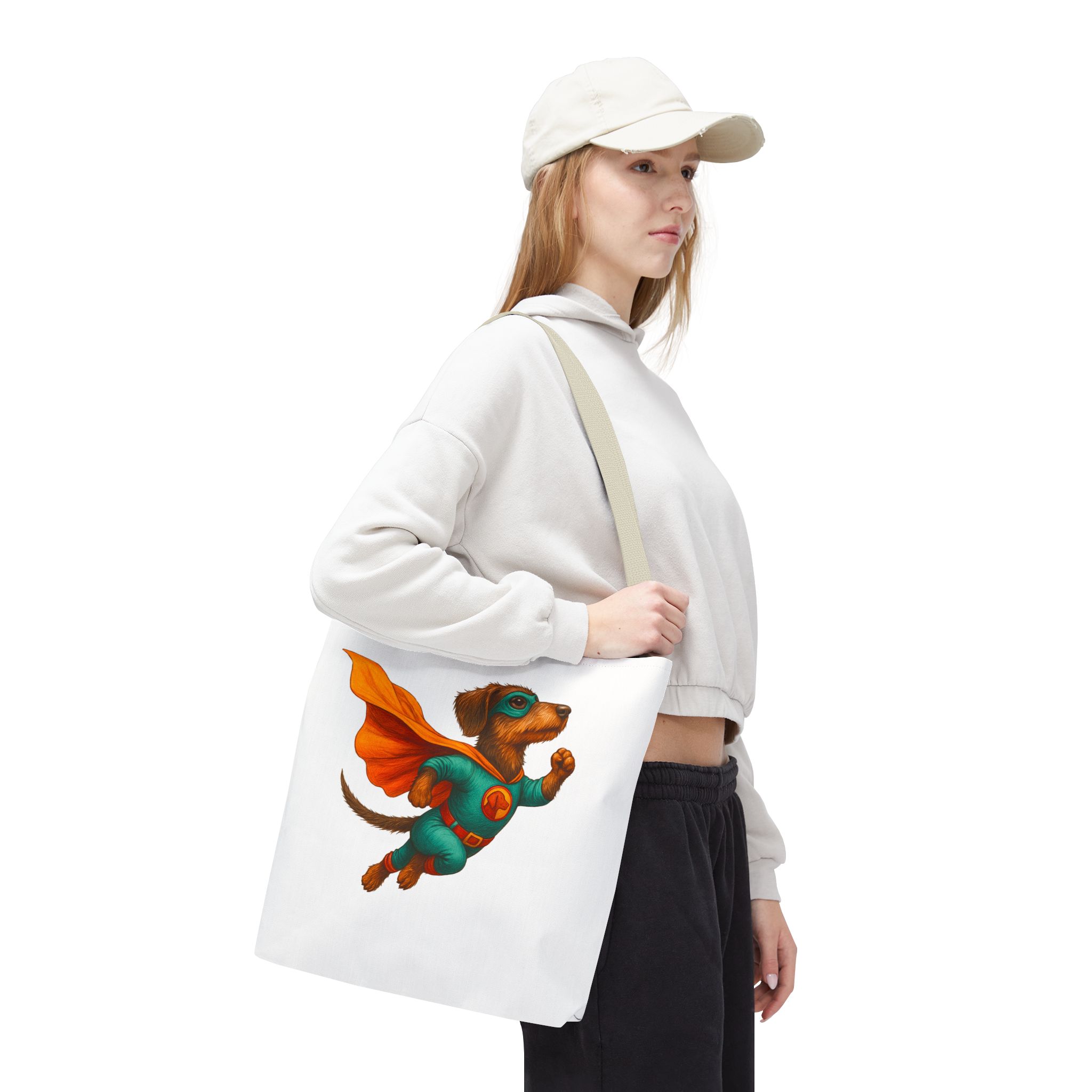 Fun Dachshund canva tote bag superhero Dog cute tote bag pet lover shoulder bag ethical cotton – Image 22