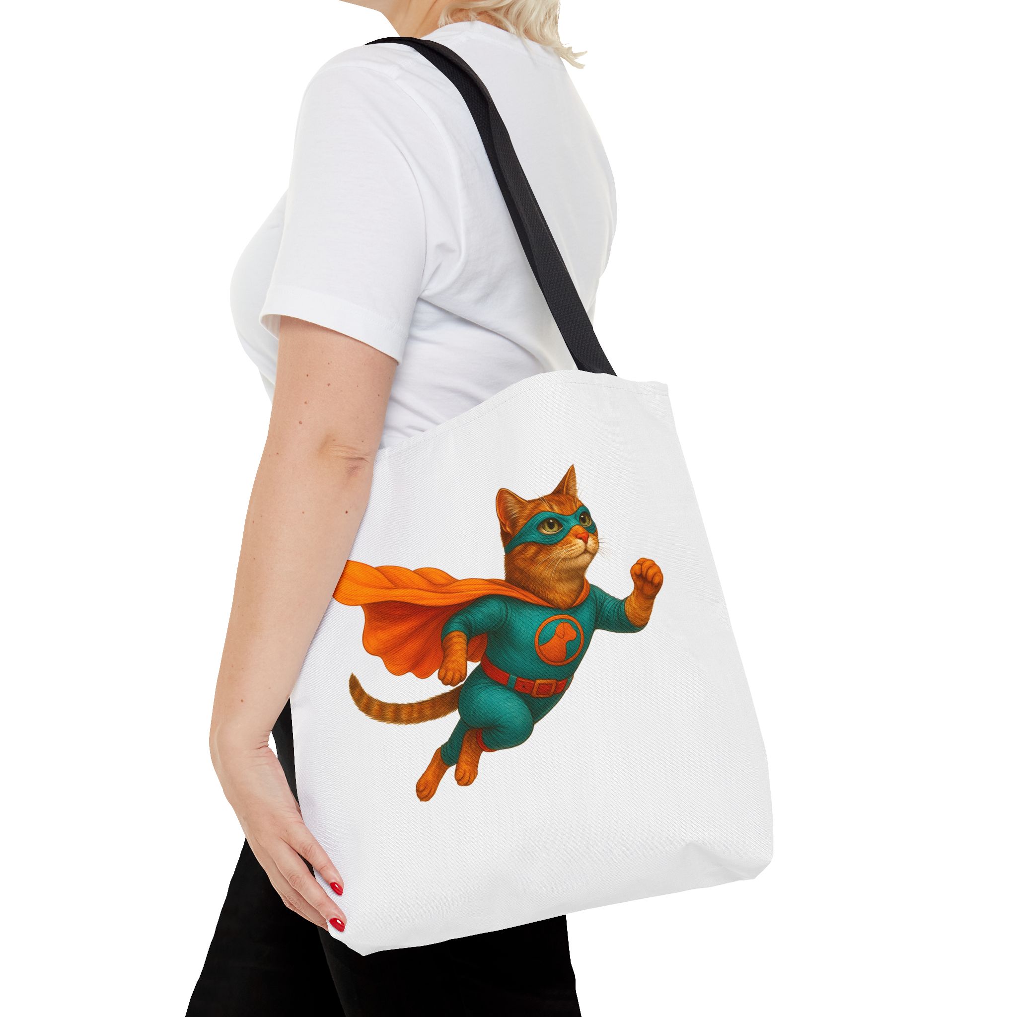 superhero tote bag cat canvas tote bag funny handbag fantasy purse kitten lover cool cat shoulder bag – Image 4