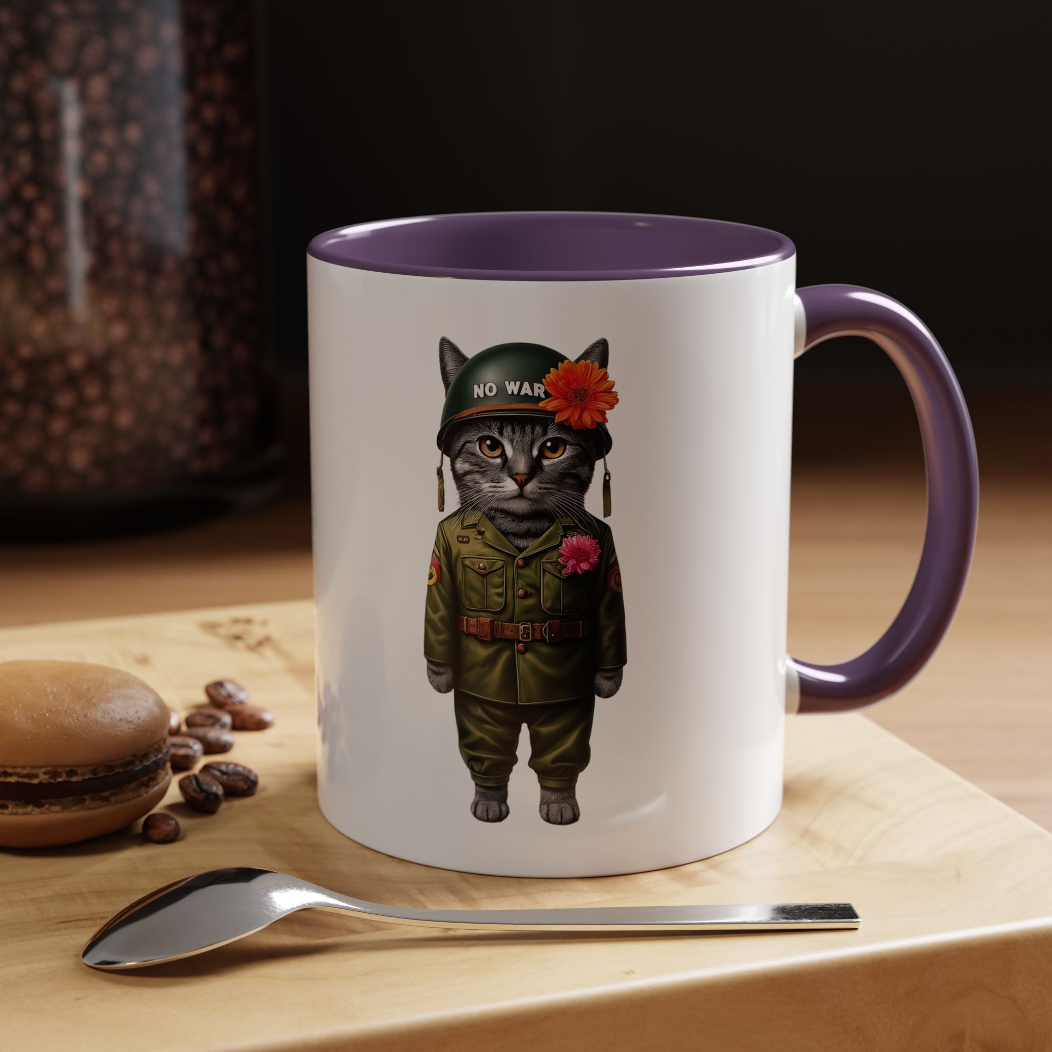 Coffee Mug Peace & Love funny cup tea cat lover office mug unique boho accessory pet gift for her kitten design - Image 47