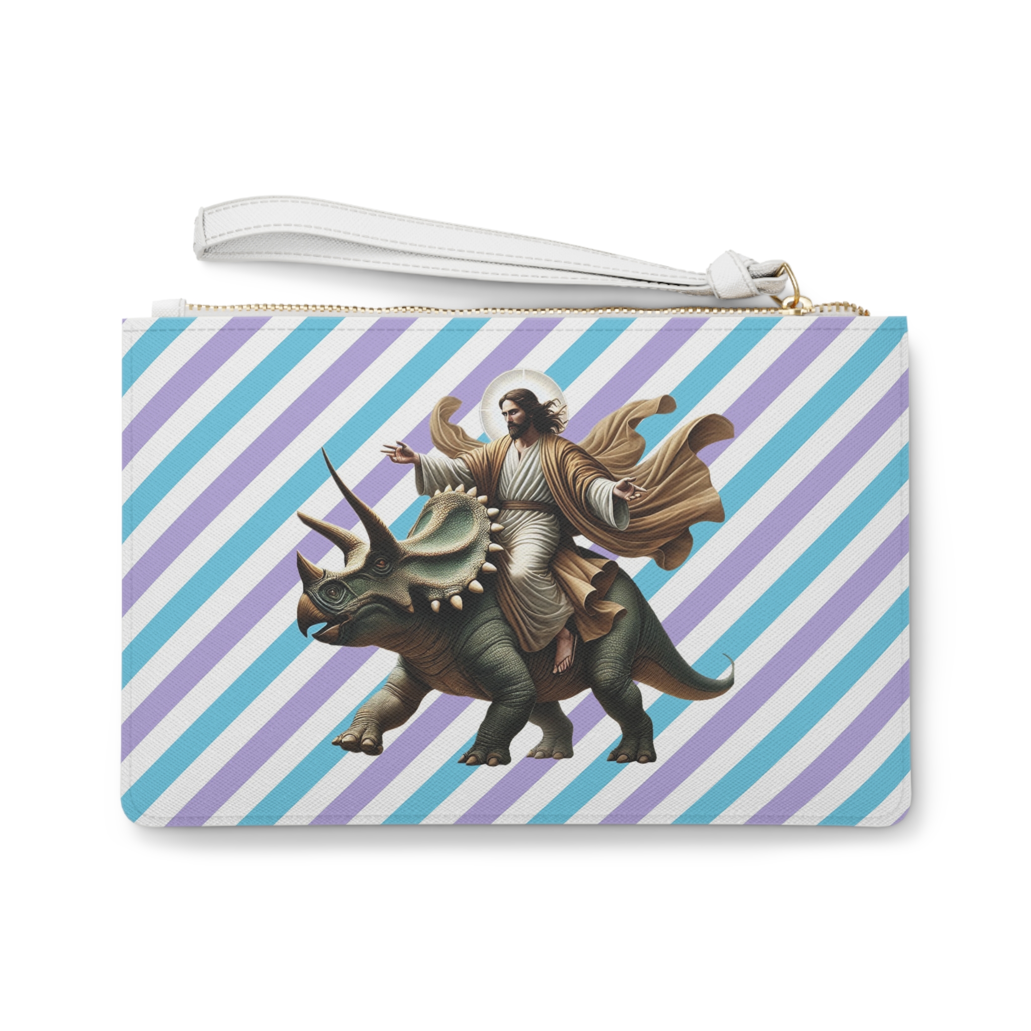 Fun Clutch bag jurassic boho clutch bag Jesus riding triceratops purse satiric purse religious design sarcastic evening bag unusual handbag - Image 2