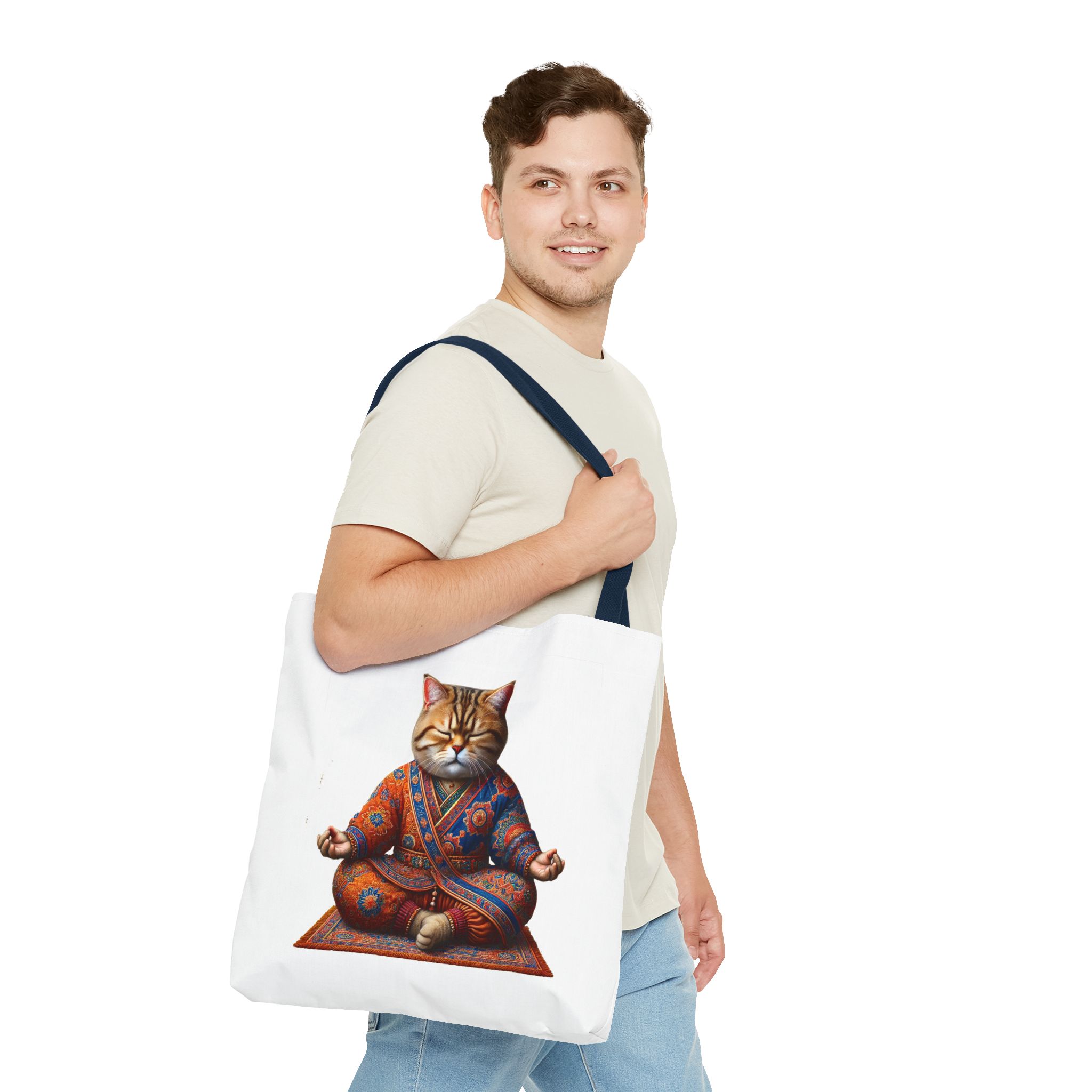 Canvas Tote bag Cat meditation handbag yoga bag vintage buddha mindfulness purse – Image 30