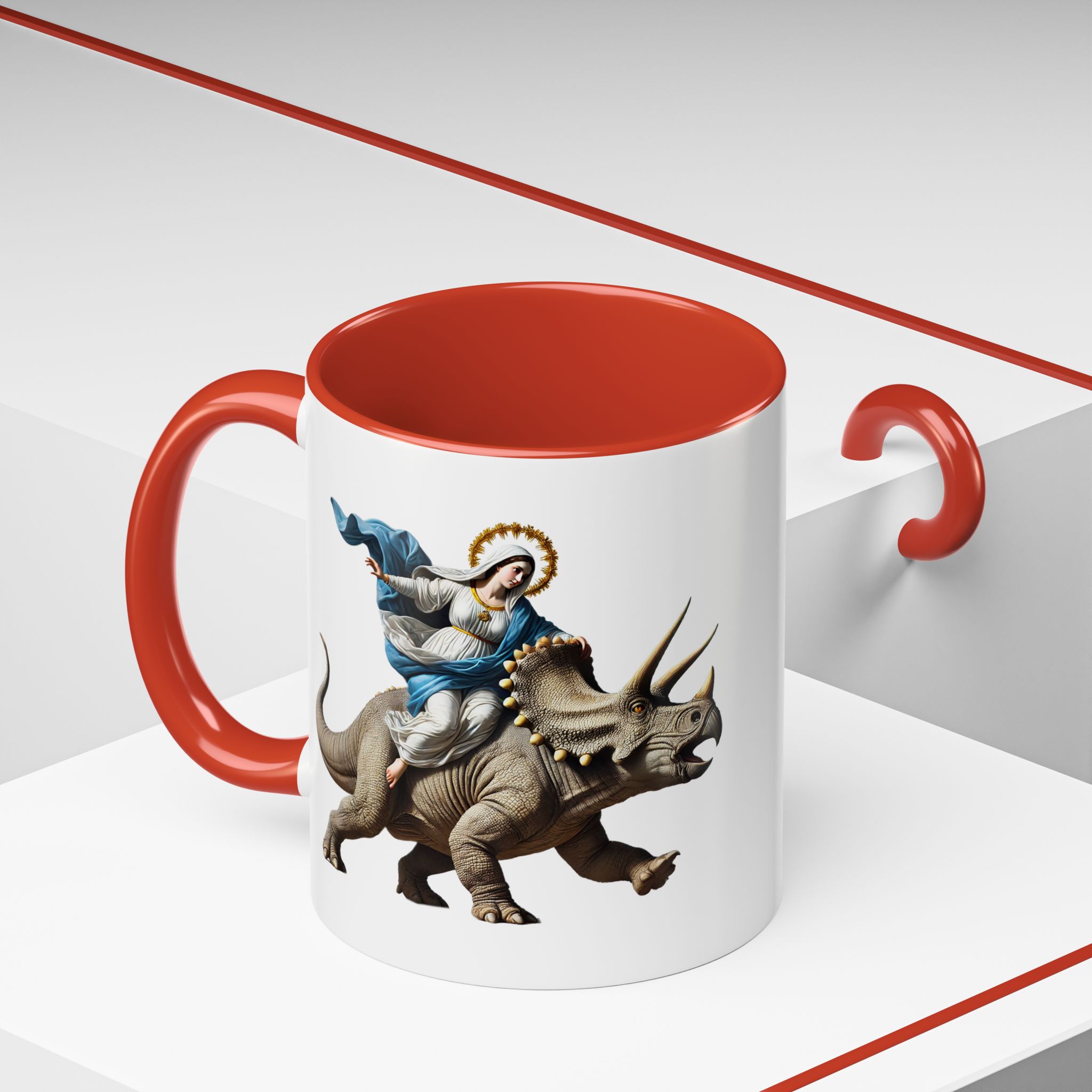 Sarcastic Coffee mug jurassic Virgin mary riding triceratops funny office mug boho gift tea cup cute accessory – Image 20