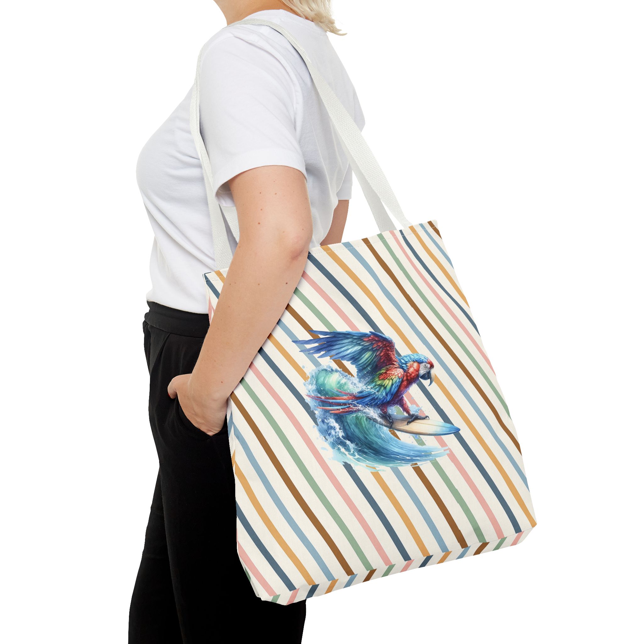 Parrot funny tote bag surf cute tote bag boho Bird surfer canvas tote bag gift for her free spirit shoulder bag cool handbag – Image 18
