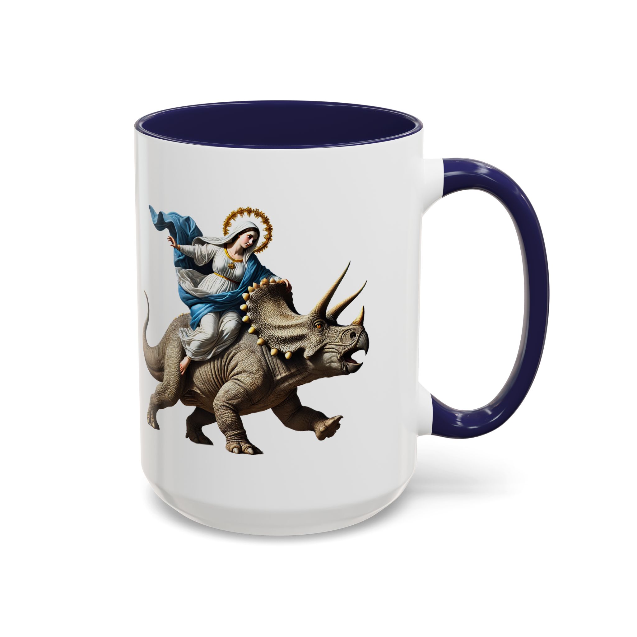 Sarcastic Coffee mug jurassic Virgin mary riding triceratops funny office mug boho gift tea cup cute accessory – Image 25