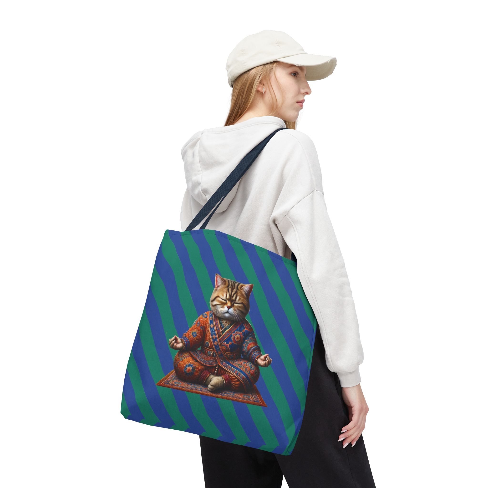 Canvas Tote bag Cat meditation handbag yoga bag vintage buddha mindfulness purse – Image 30