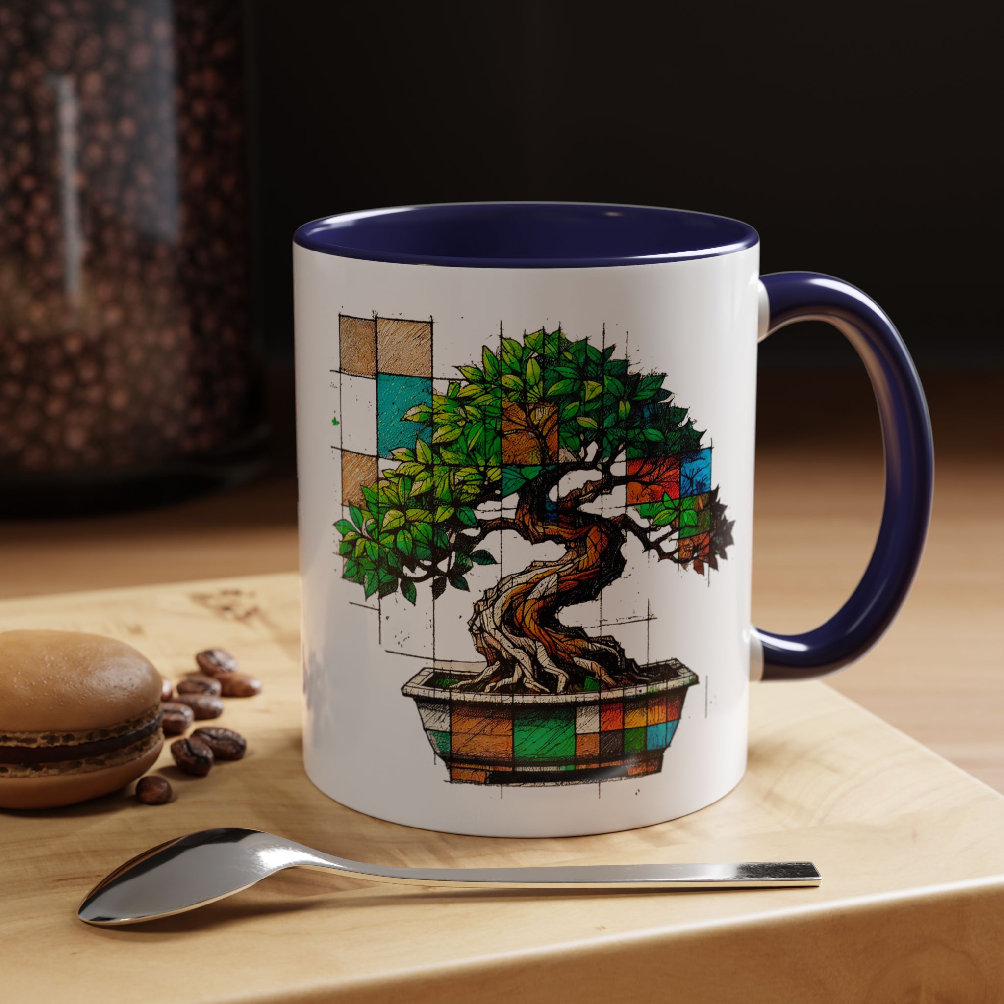Bonsai mug zen nature style with original graphic pattern and cozy touch - Imagen 7