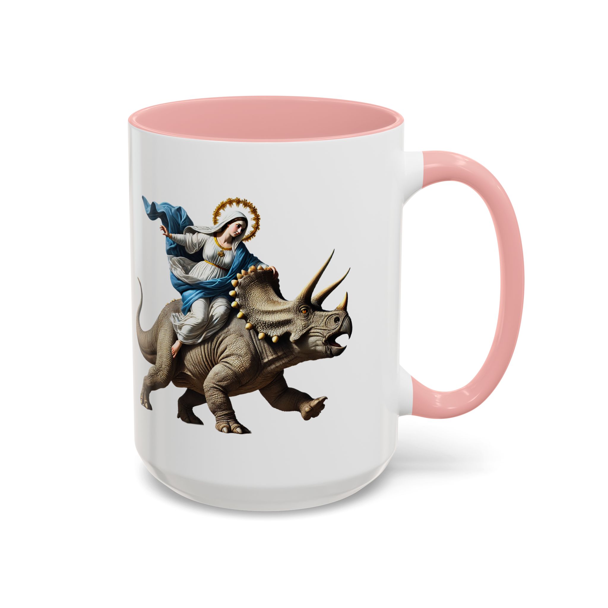 Sarcastic Coffee mug jurassic Virgin mary riding triceratops funny office mug boho gift tea cup cute accessory – Image 29