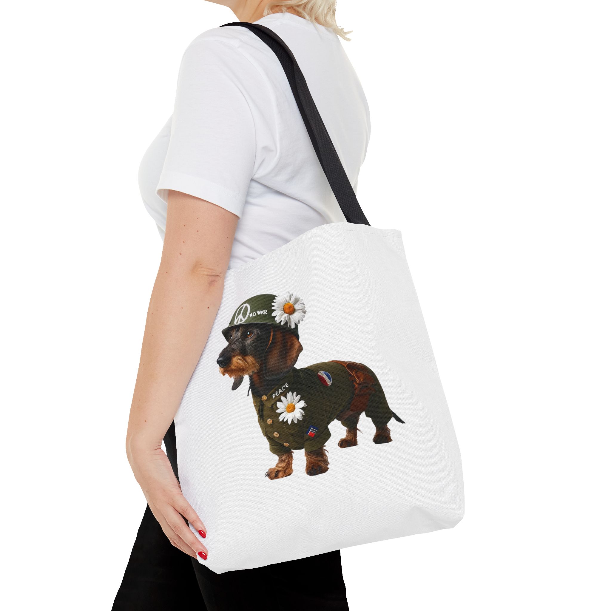 Dog Canvas tote bag dachshund cute tote bag Peace & Love Retro shoulder bag gift for her pet lover handbag dog purse puppy print – Image 4