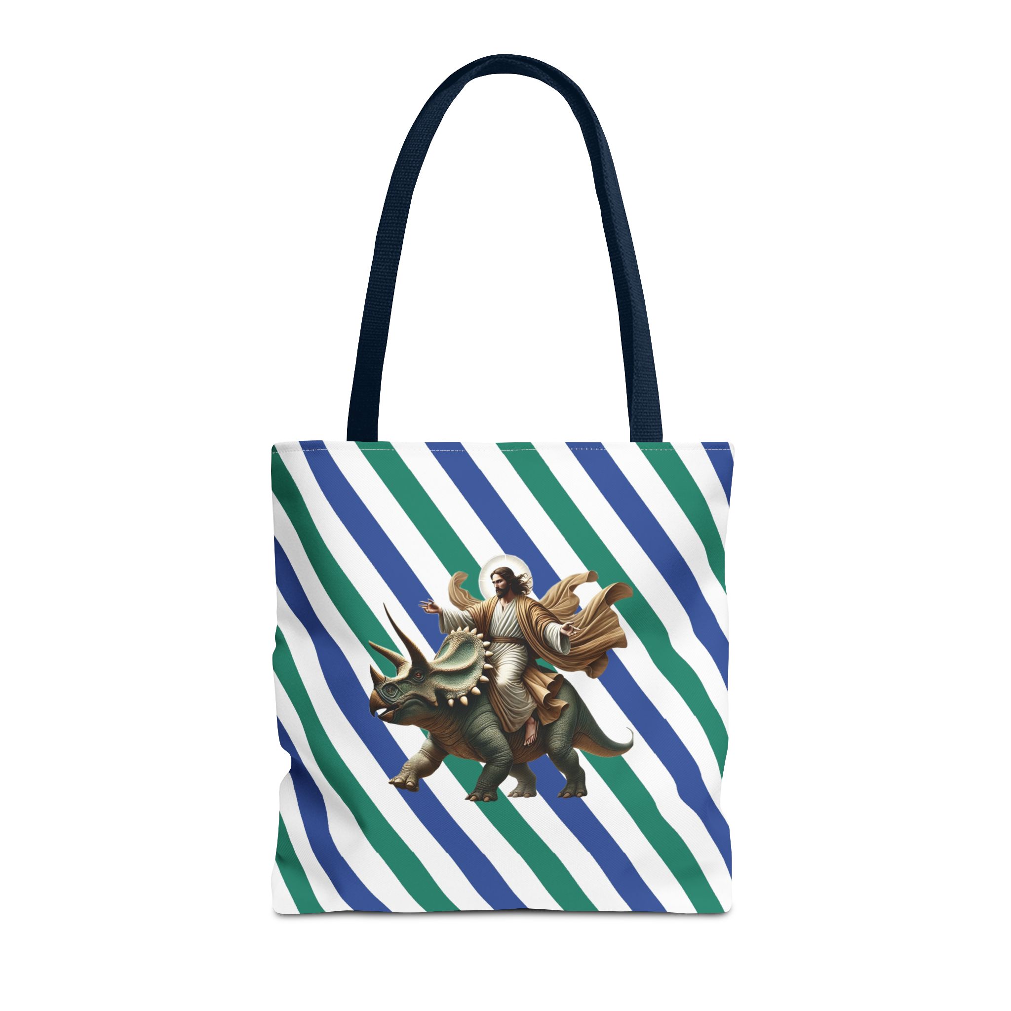 Fun canvas tote bag jurassic boho tote bag Jesus riding triceratops shoulder bag satiric purse religious design sarcastic cute tote bag – Image 27