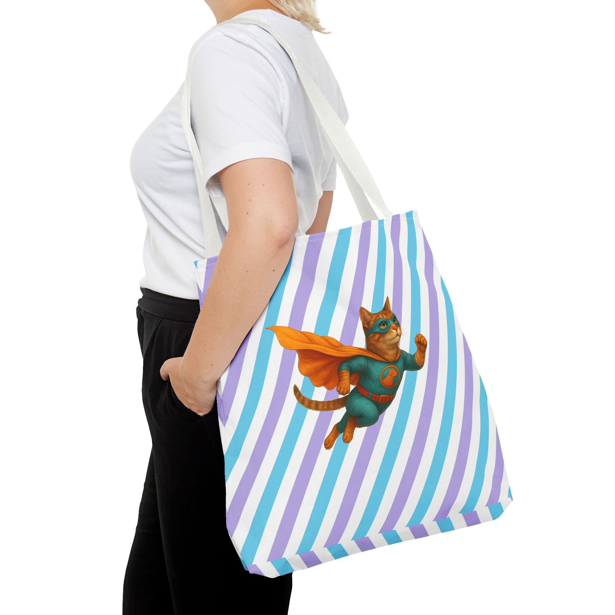 superhero tote bag cat canvas tote bag funny handbag fantasy purse kitten lover cool cat shoulder bag – Image 18