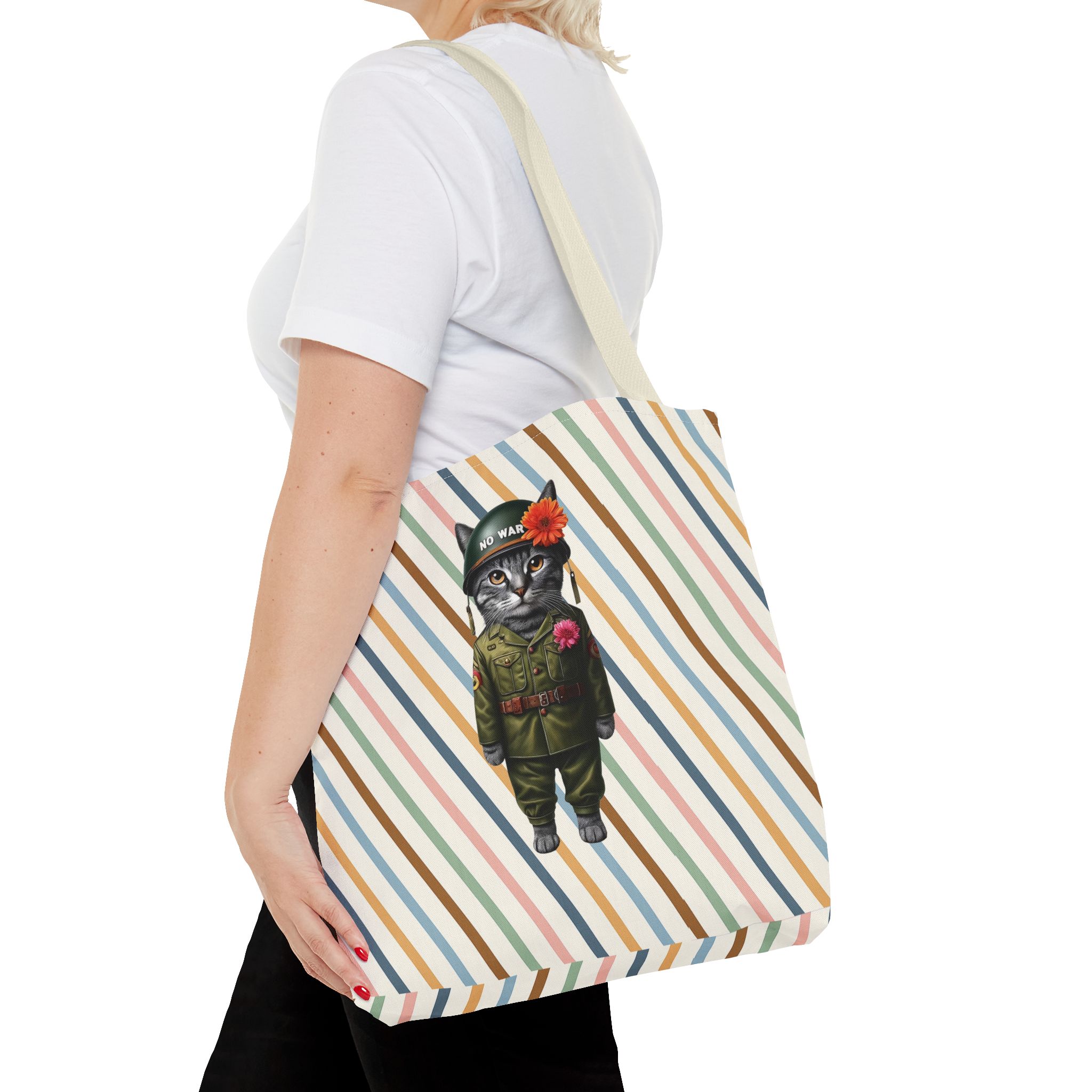 Funny Tote bag Cat Shoulder bag peace & love for peace pet lovers cute tote bag – Image 22