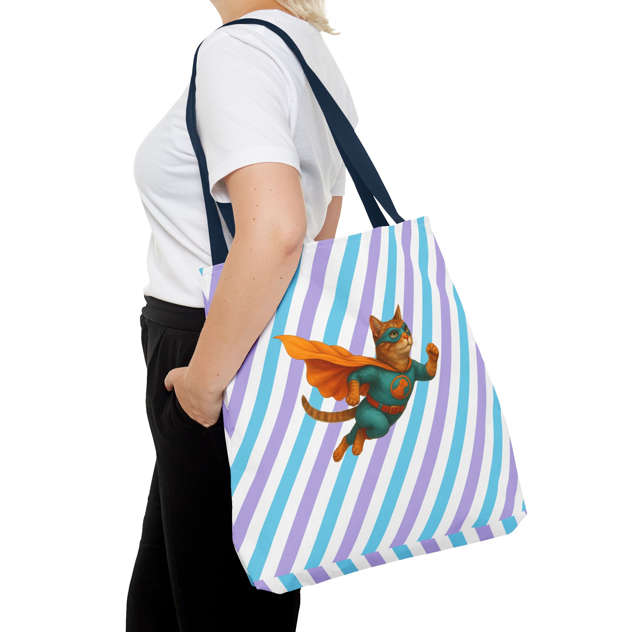 superhero tote bag cat canvas tote bag funny handbag fantasy purse kitten lover cool cat shoulder bag – Image 30