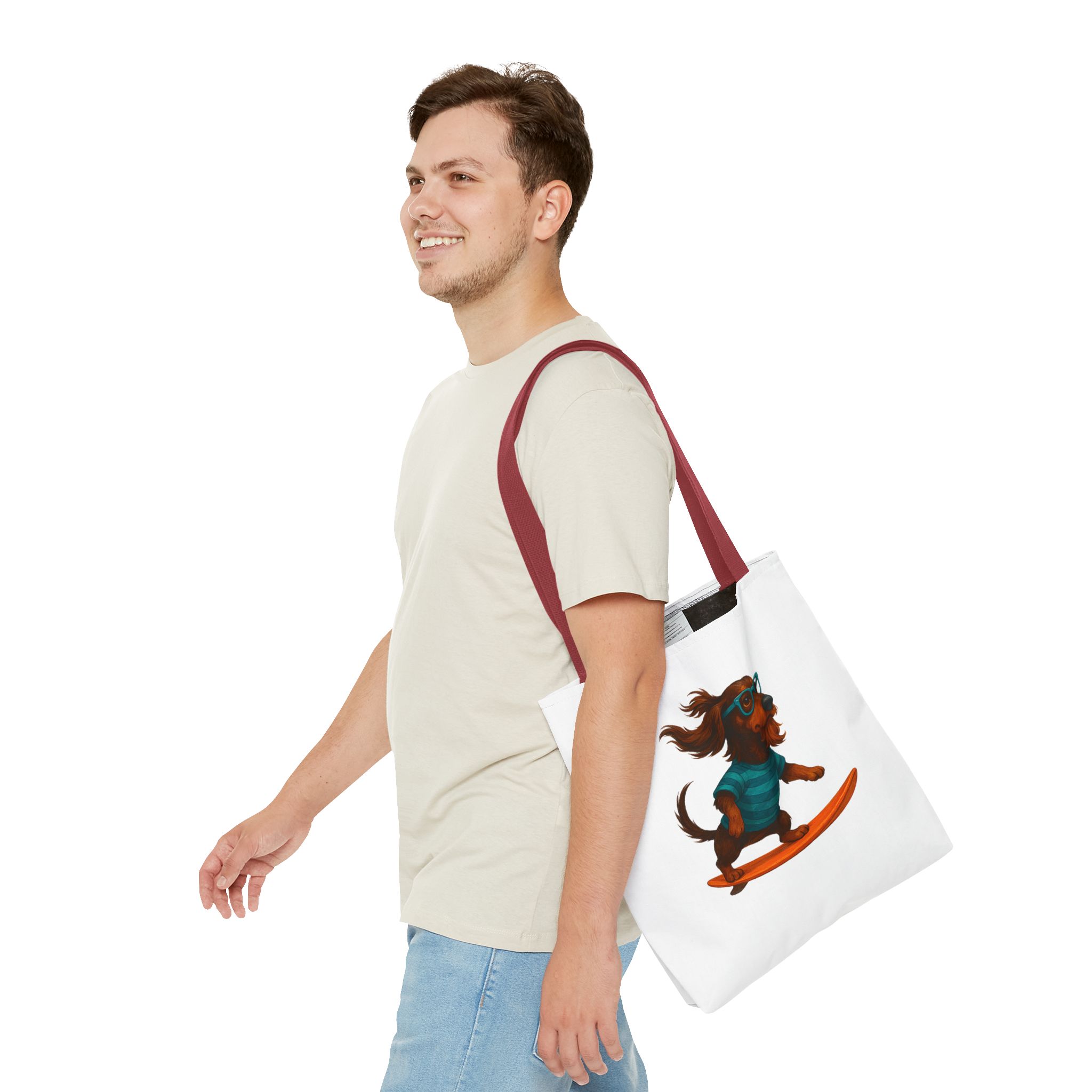 Cool canvas tote bag Dog Surfer tote bag dachshund lover gift shoulder bag surf handbag – Image 10