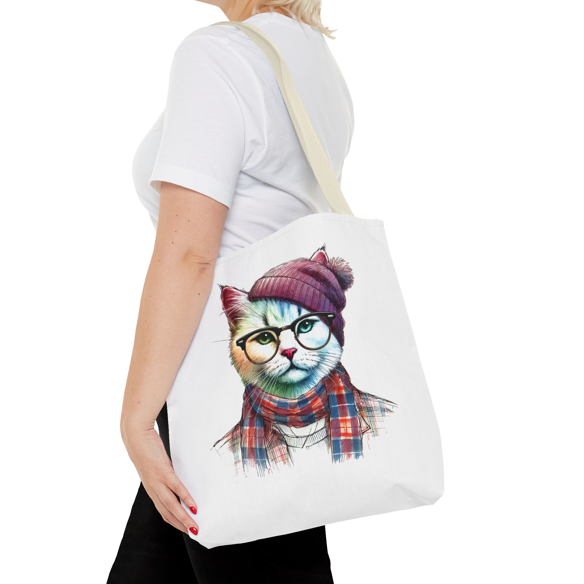 Cat hipster canvas tote bag pet lovers funny cute tote bag Hipster design handbag kitten design – Image 22