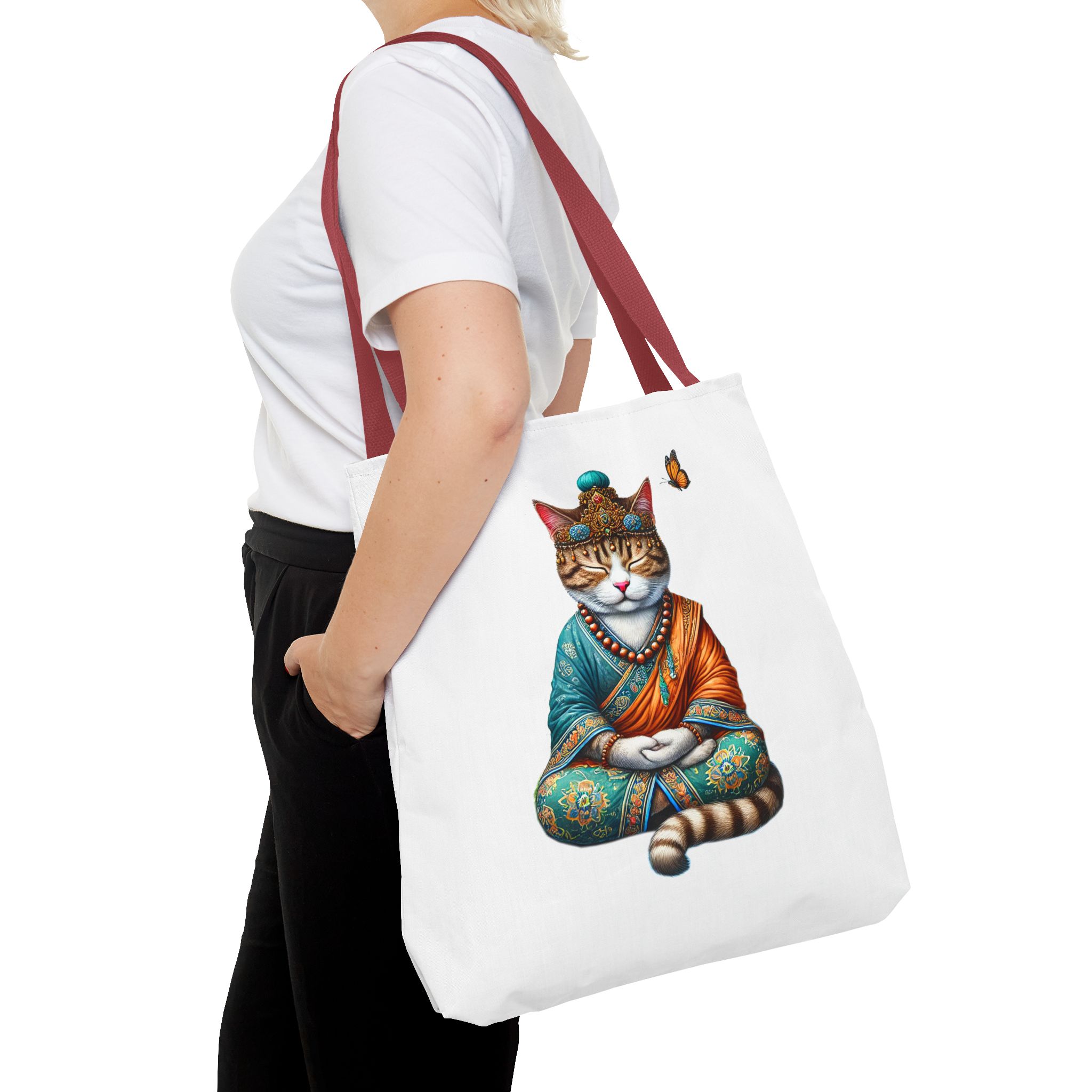 Canvas Tote bag Cat meditation handbag yoga bag vintage buddha mindfulness purse - Image 12