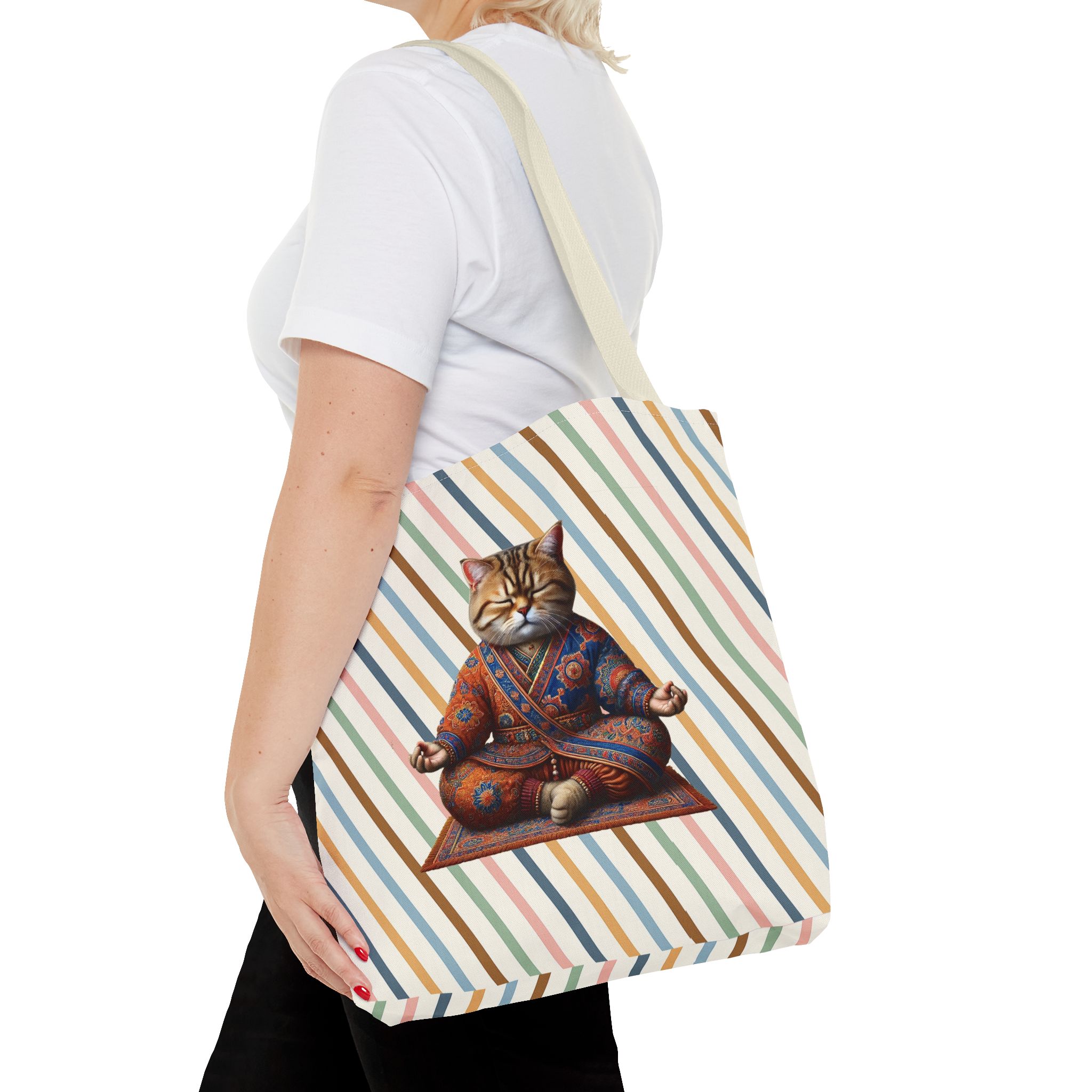 Canvas Tote bag Cat meditation handbag yoga bag vintage buddha mindfulness purse - Image 22