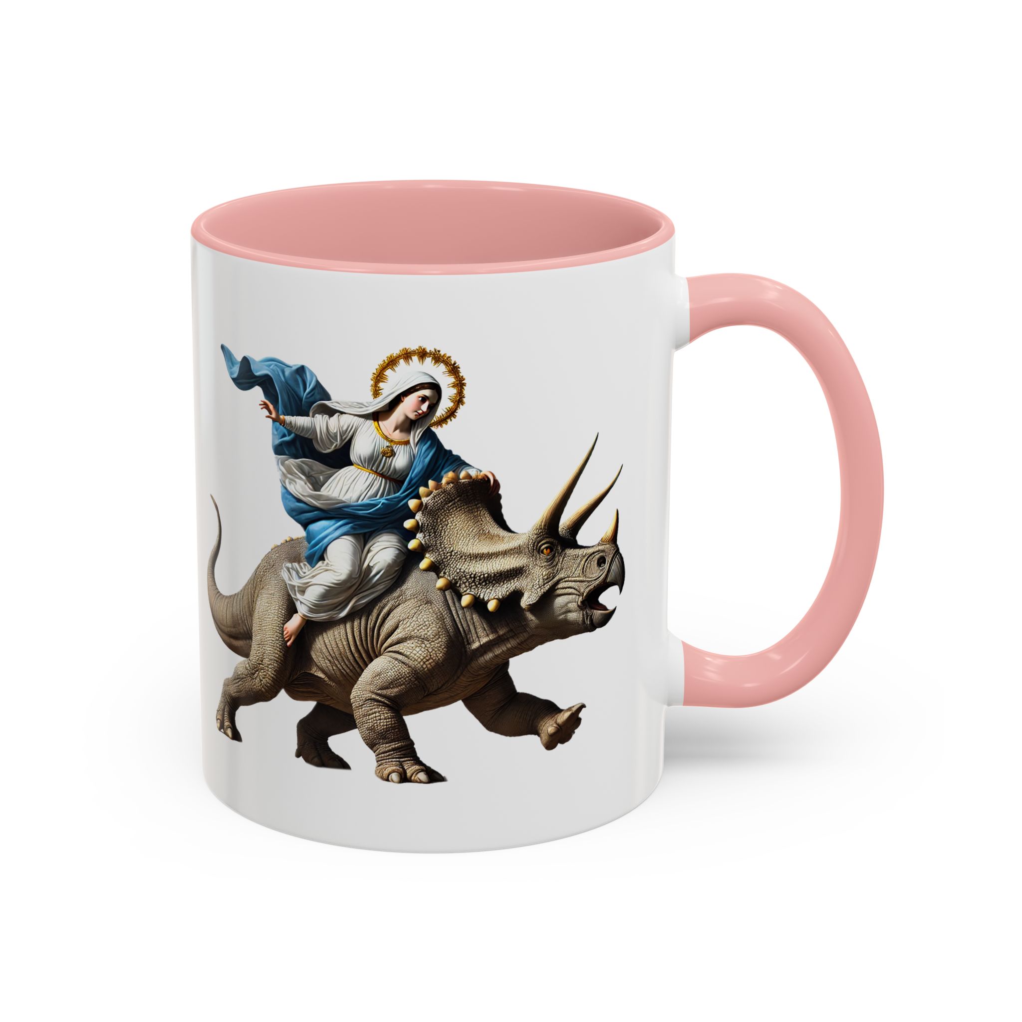 Sarcastic Coffee mug jurassic Virgin mary riding triceratops funny office mug boho gift tea cup cute accessory – Image 13