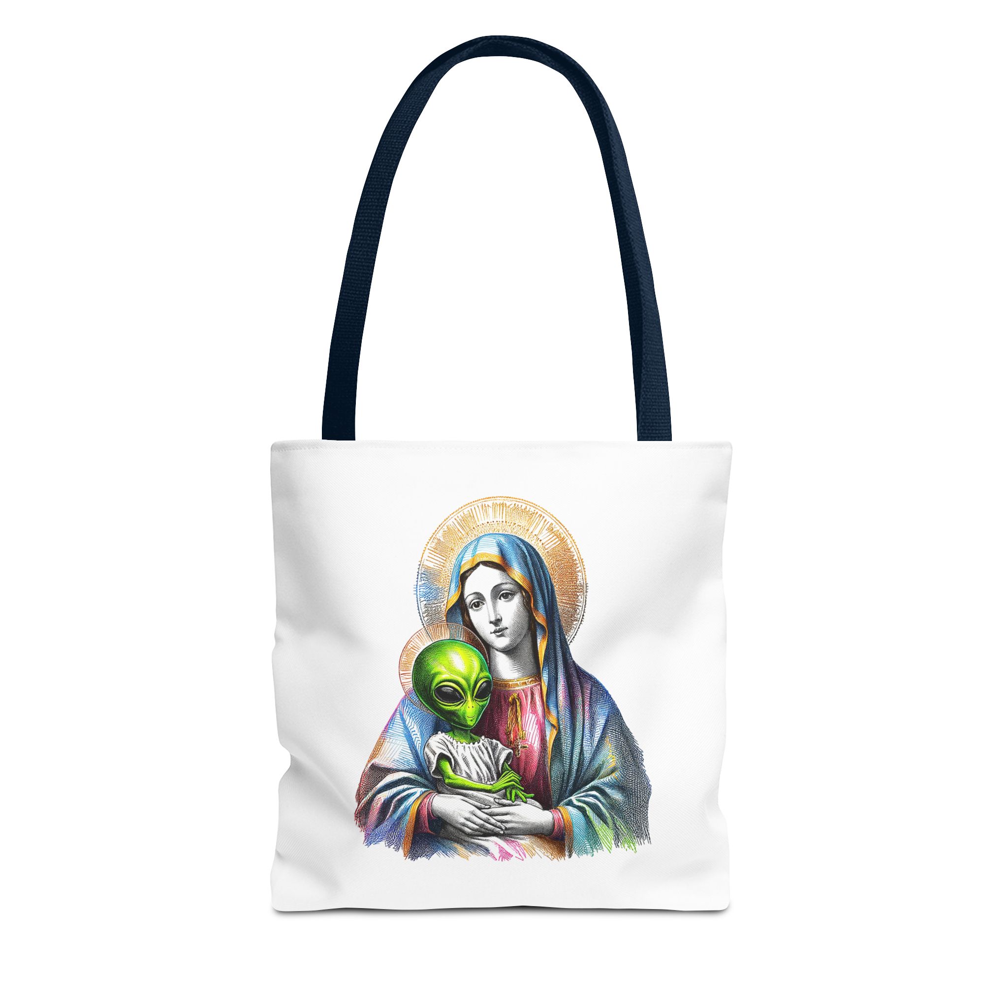 Satiric cute tote bag Boho shoulder bag Alien virgin mary retro shoulder bag fun gift religious design purse unique handbag – Image 25
