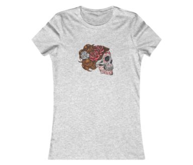 Gray T-Shirt with Skull and Roses Design