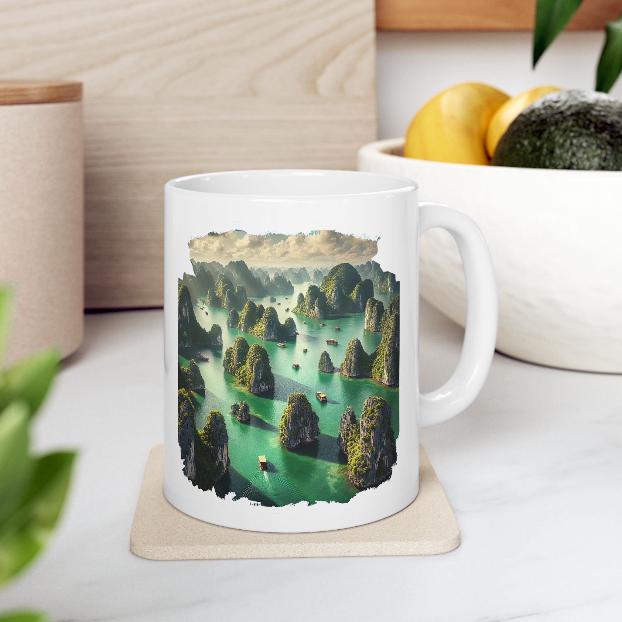 Boho mug landscape vietnam boho office mug ha long bay print nature cool gift coffee lover tea accessory unique cup - Image 3