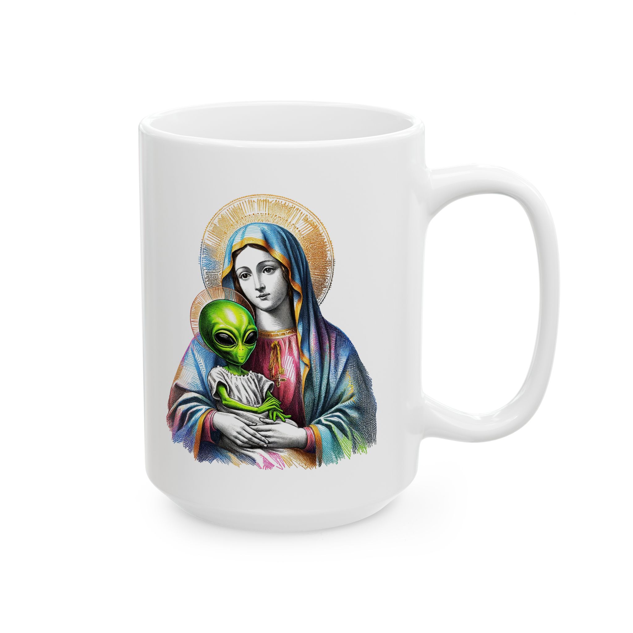 Funny Mug satiric alien virgin mary coffee mug boho gift for him tea cup office accessory religious joke cute cup - Image 4