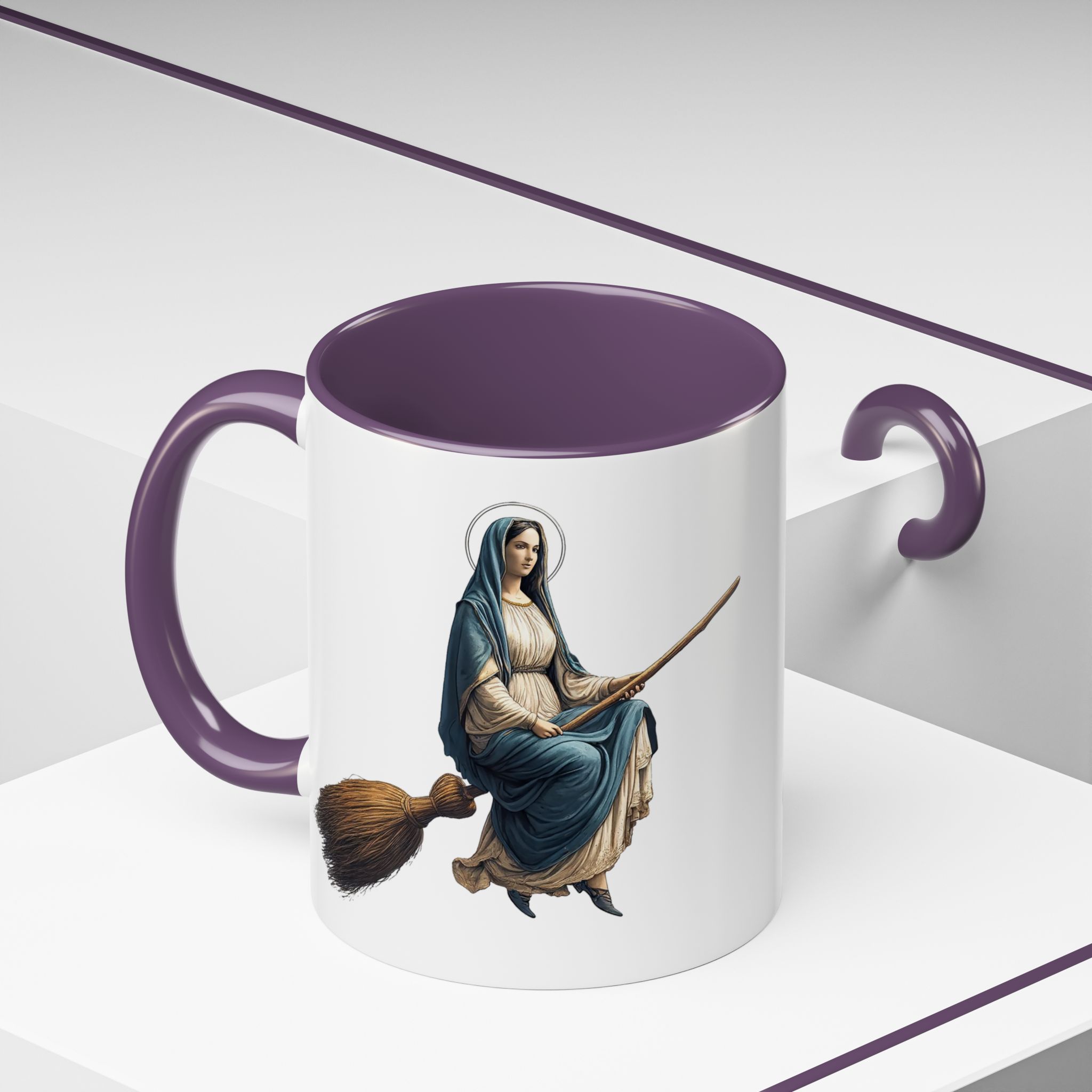 Funny Mug coffee lover gift for her Virgin Mary witch broom Sarcastic mug office accessory tea cup religious design unique - Image 48