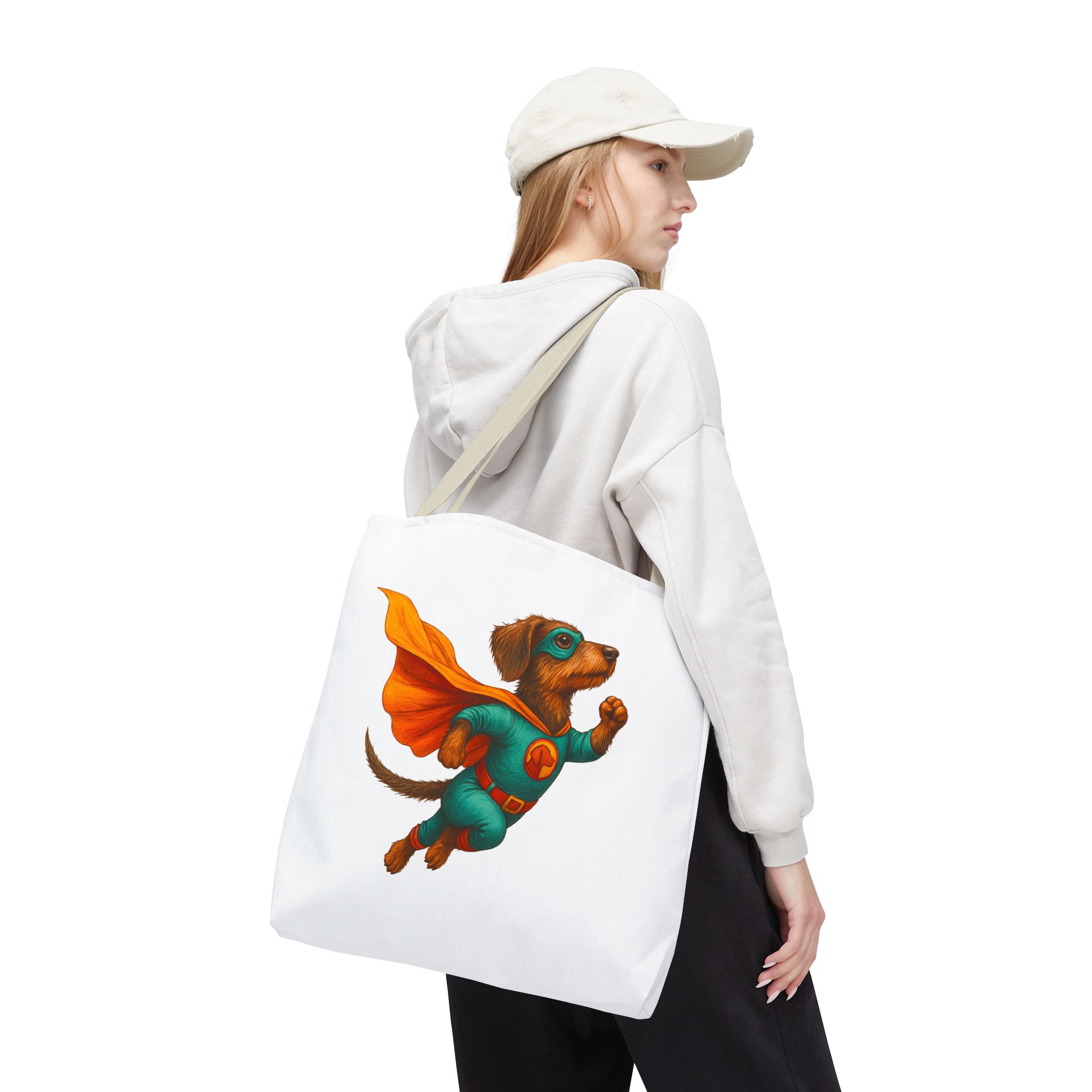 Fun Dachshund canva tote bag superhero Dog cute tote bag pet lover shoulder bag ethical cotton – Image 24