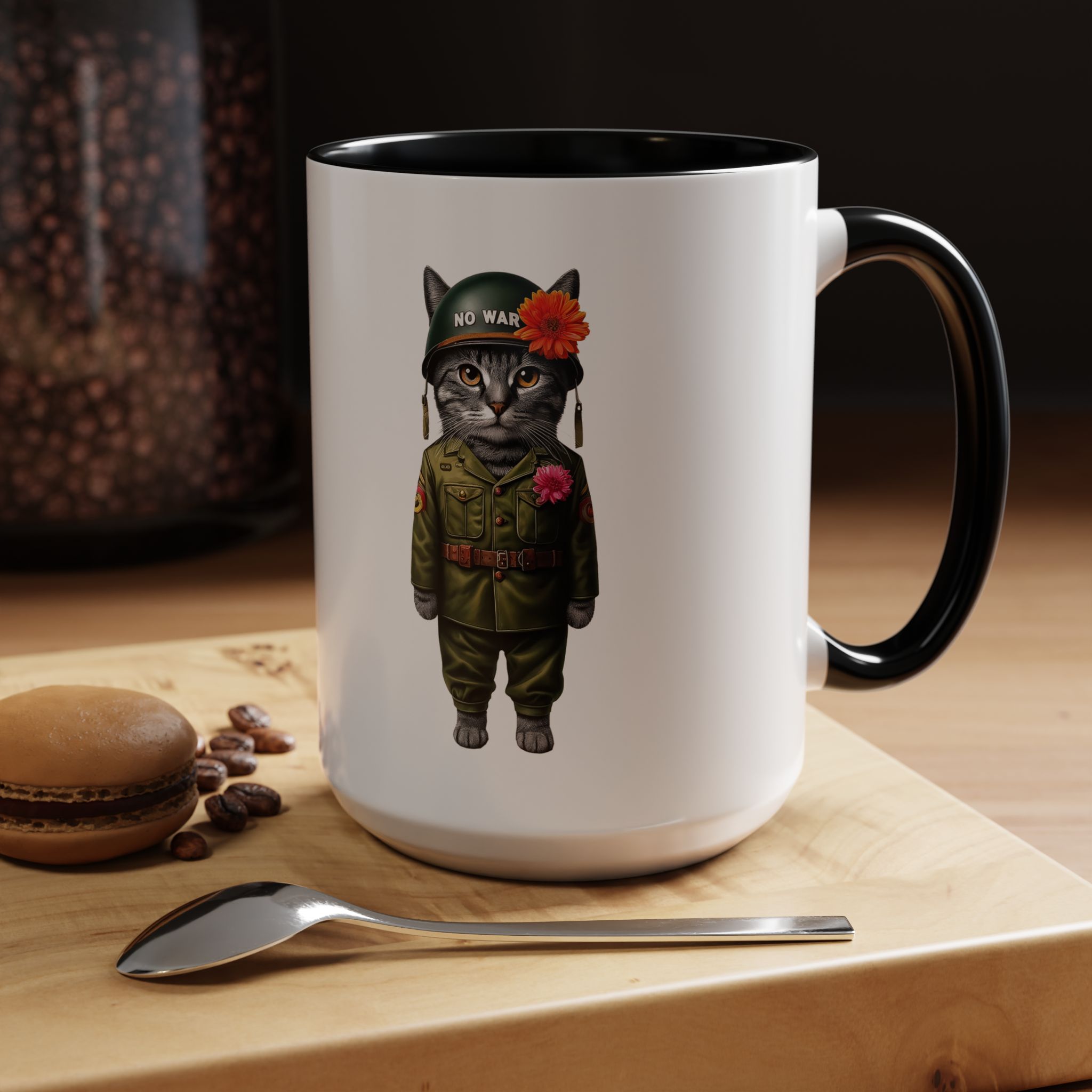 Coffee Mug Peace & Love funny cup tea cat lover office mug unique boho accessory pet gift for her kitten design - Image 19