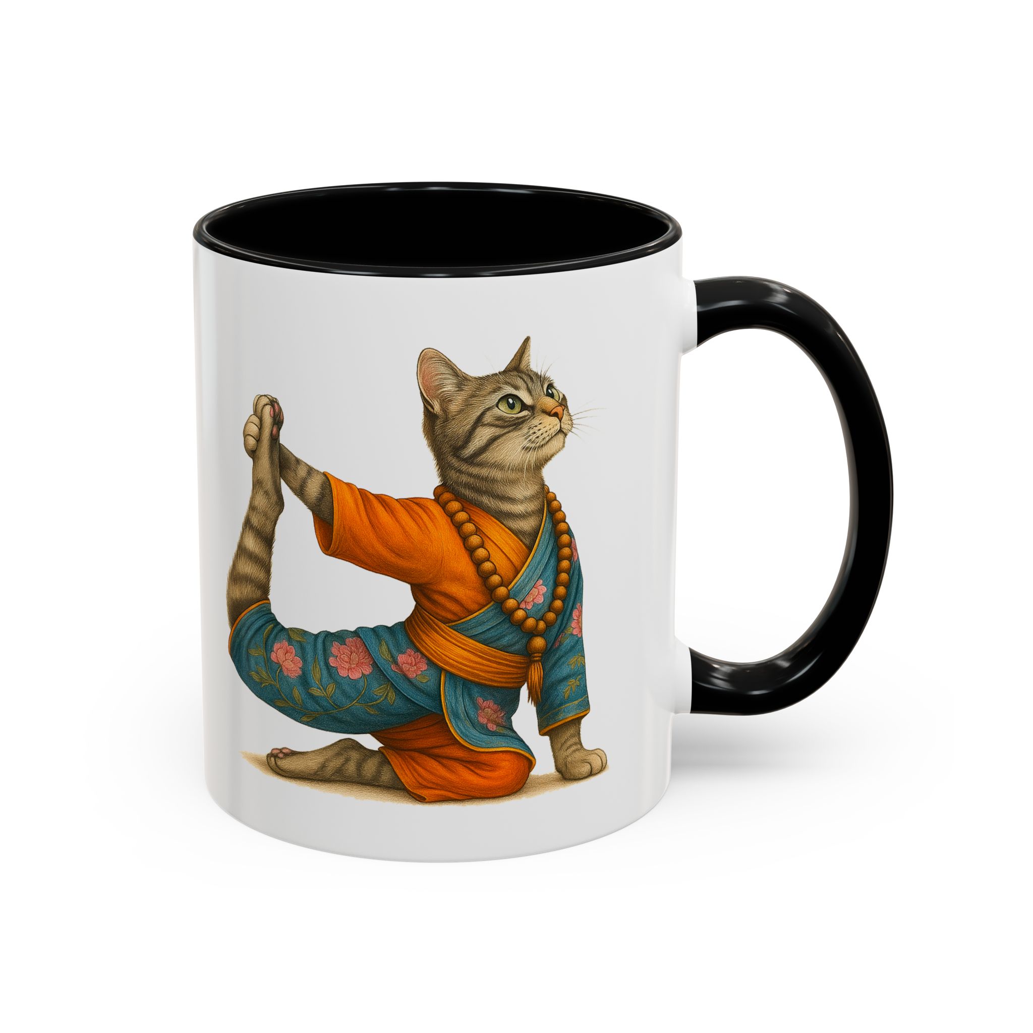 Tea mug Cat lover coffee cup cool gift for her office Mug yoga accessory kitten meditation pet mindfulness print