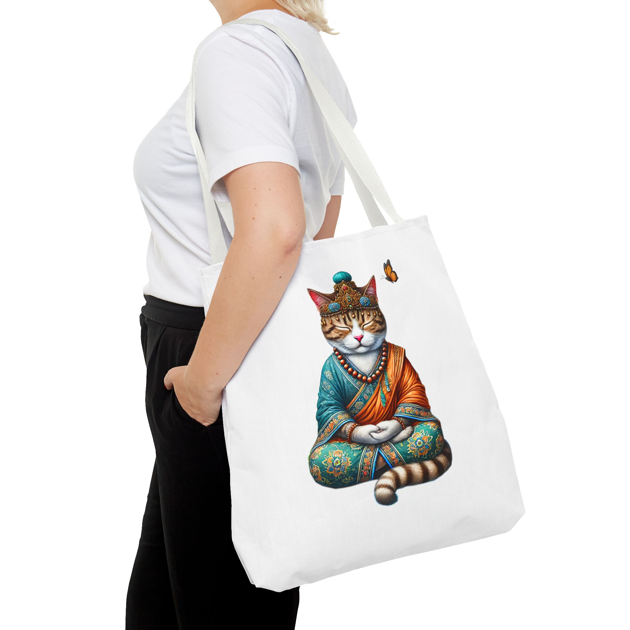 Canvas Tote bag Cat meditation handbag yoga bag vintage buddha mindfulness purse - Image 18