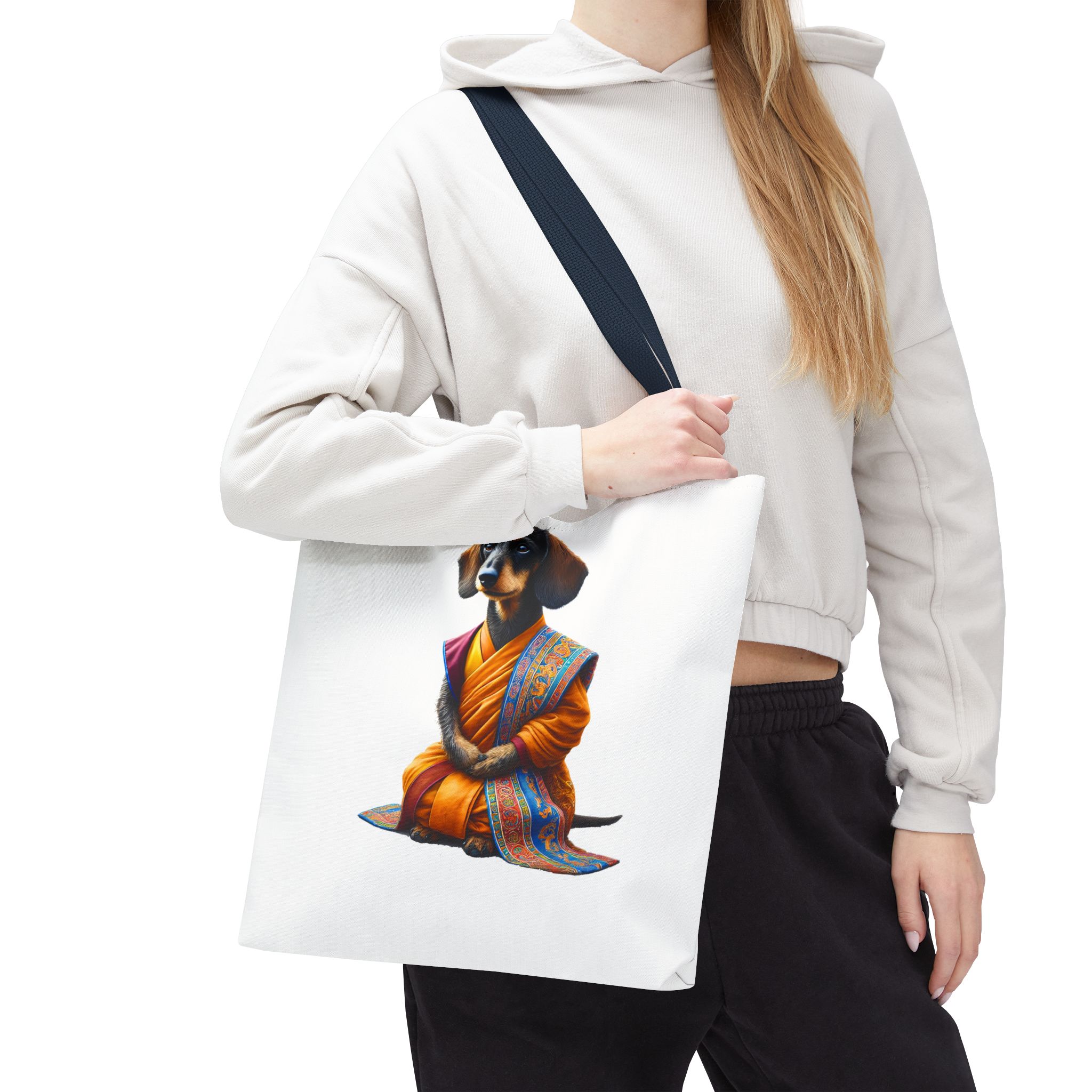 Meditation canvas tote bag Dog cute tote bag mindfulness design Dog funny gift colourful shoulder bag puppy purse – Image 28