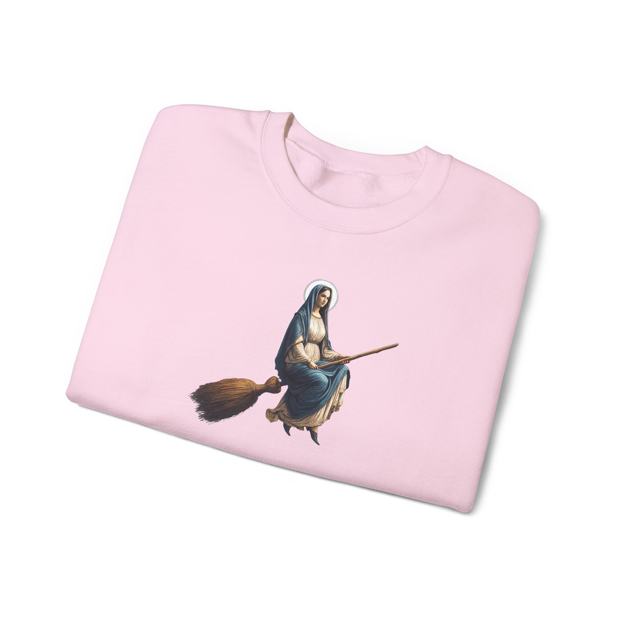 Satiric sweater Virgin Mary witch broom Funny sweatshirt religious print sarcastic print premium apparel unusual clothes - Image 27