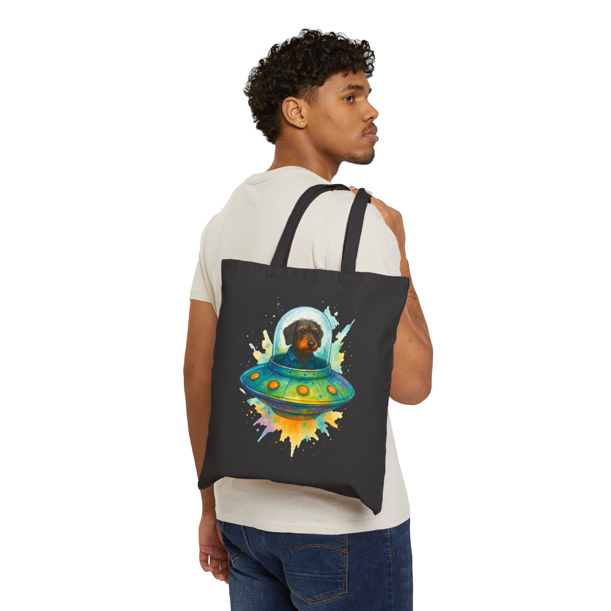 Dog Canvas Tote bag funny outerspace Bag astronaut pet lover cool gift clothing shoulder bag purse retro Handbag unique - Image 6