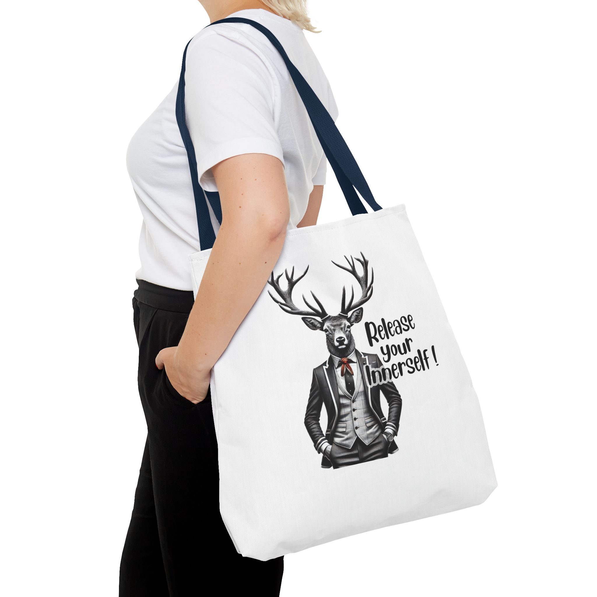 Canvas tote bag Motivational funny tote bag cool vintage bag deer design cute tote bag for self confidence shoulder bag – Image 30