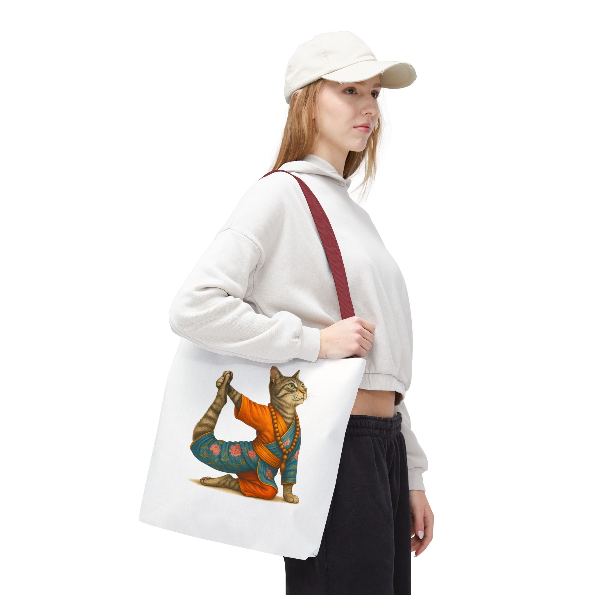 Cat Meditation Tote bag – Boho Cat handbag – Kitty Yoga purse spiritual print - Image 10