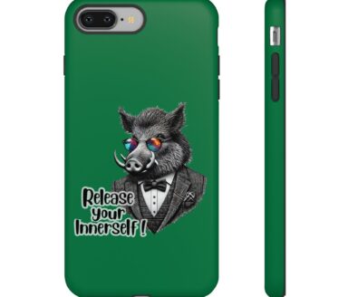 Green Phone Case with Boar Illustration