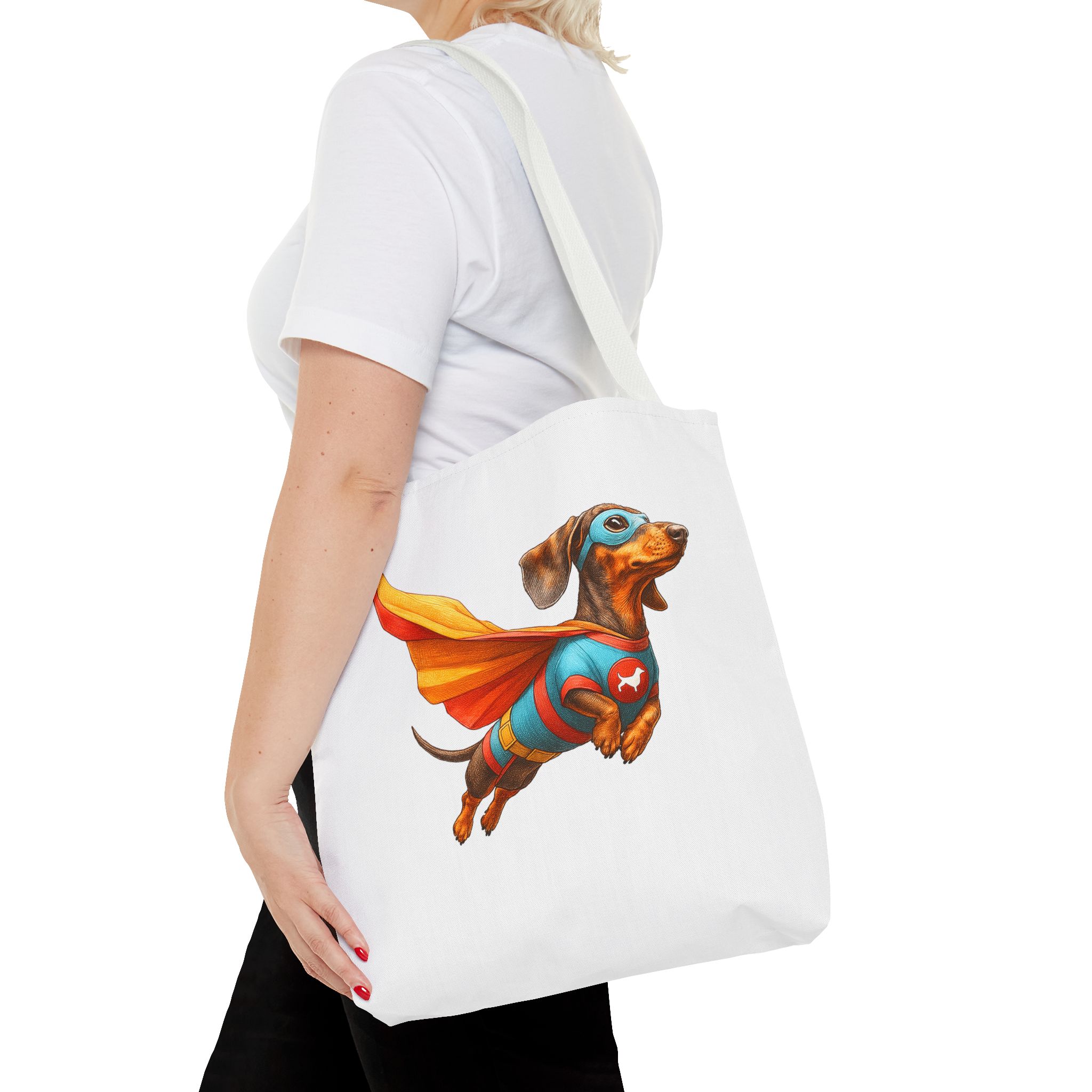 Funny canva tote bag Superhero cute tote bag dachshund super hero shoulder bag fantasy gift dog purse – Image 16